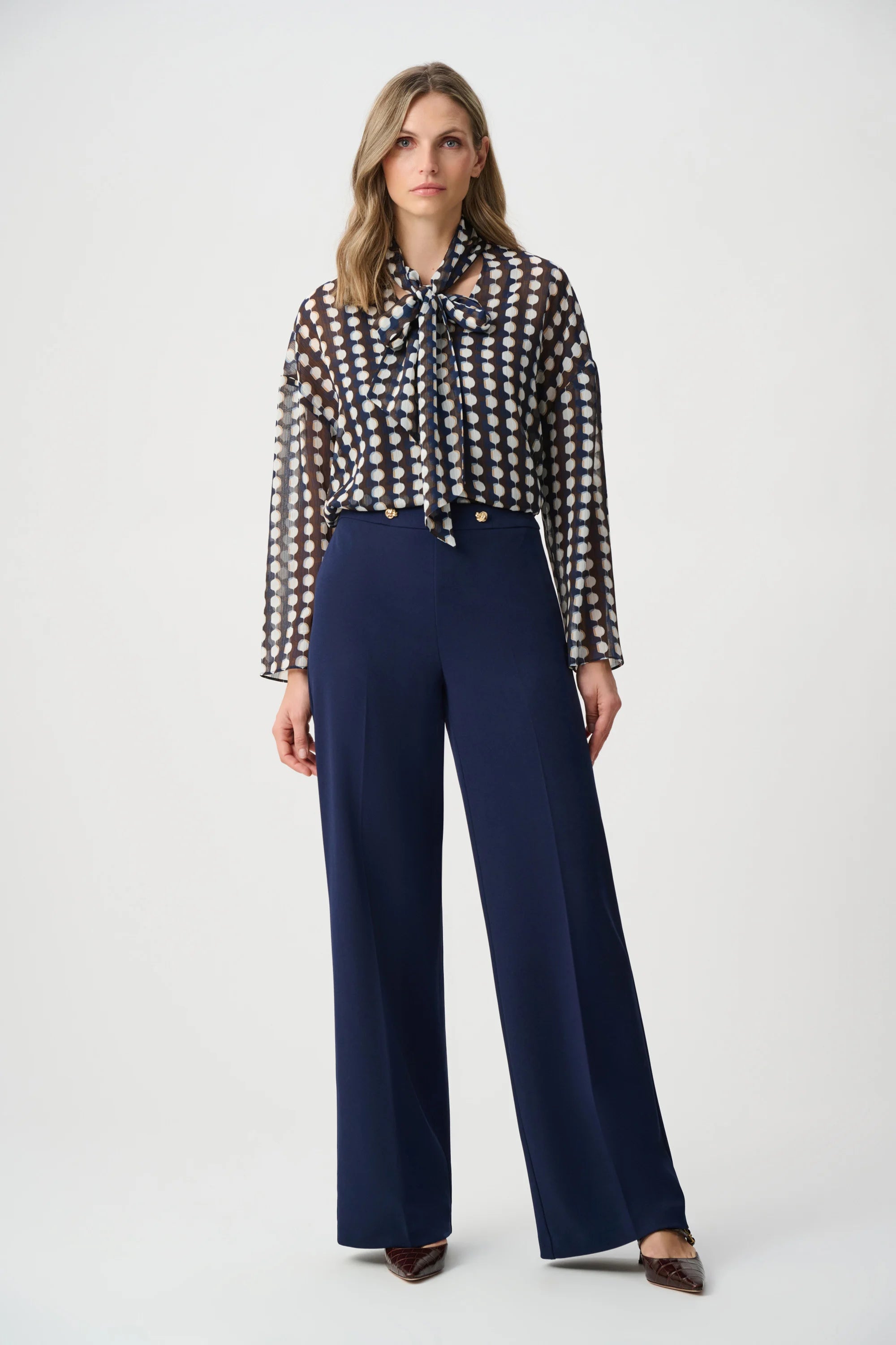 Joseph Ribkoff Chiffon Geometric-Print Tie-Neck Blouse
263102