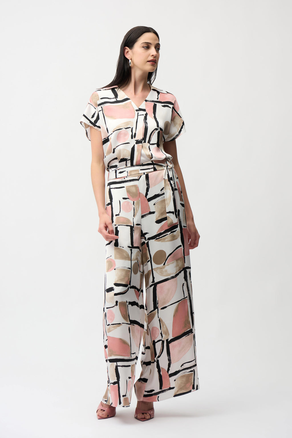 Joseph Ribkoff Recycled Satin Abstract Print Wide Leg Pull-On Pants
261198