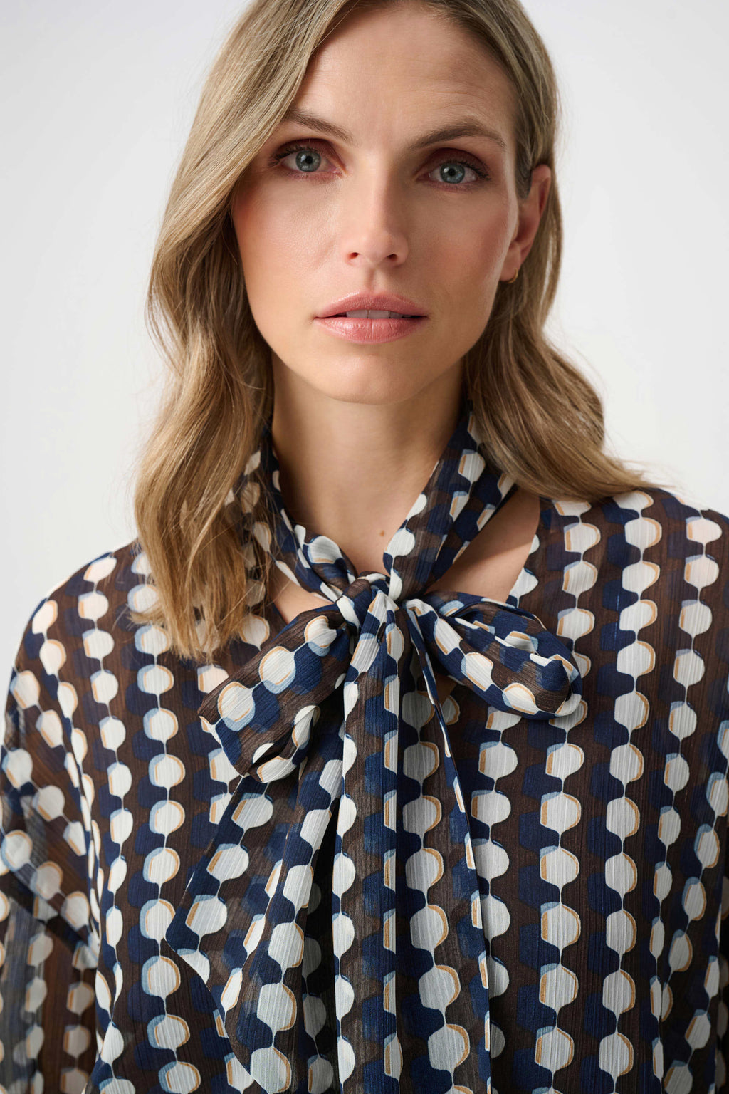 Joseph Ribkoff Chiffon Geometric-Print Tie-Neck Blouse
263102