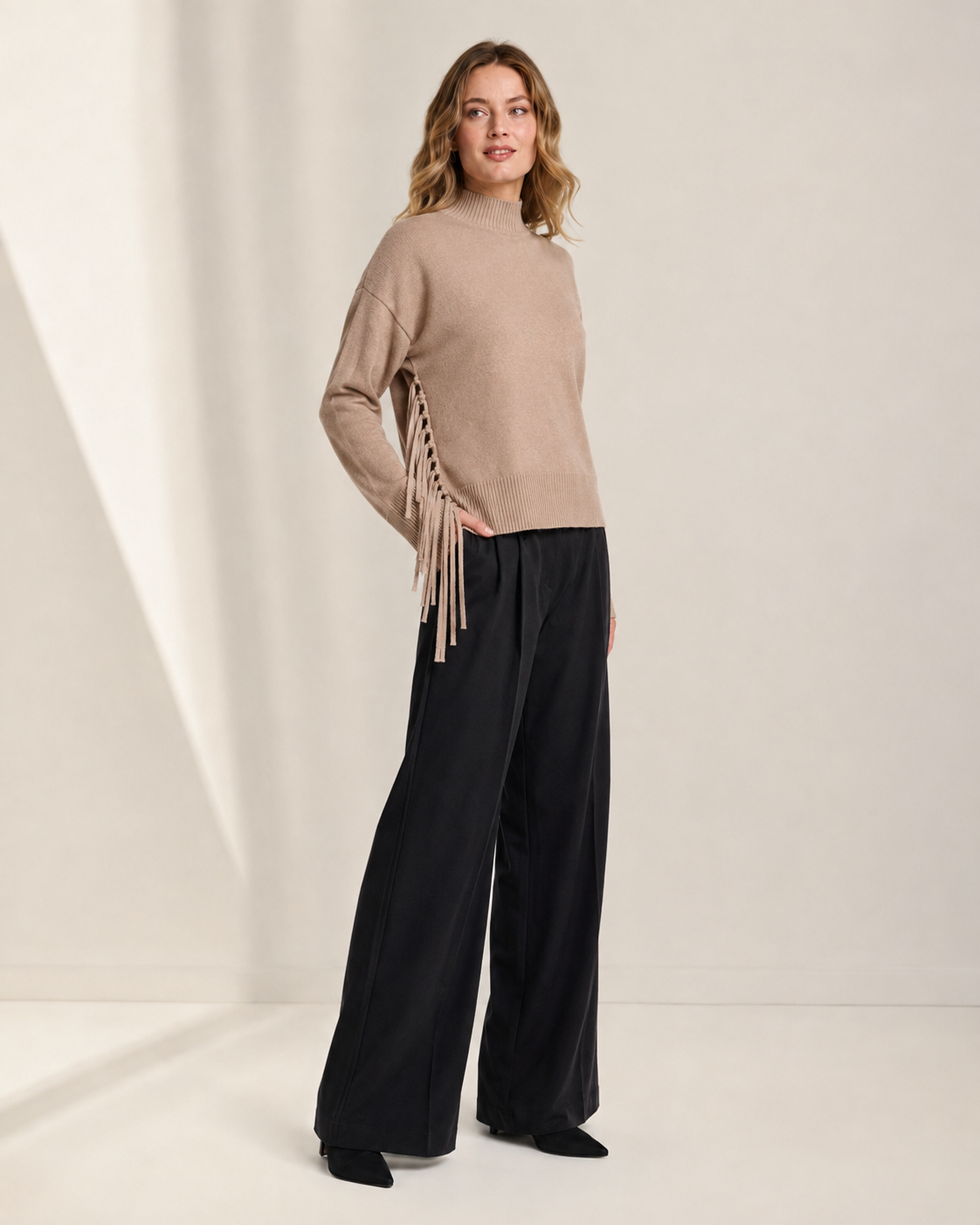 Rino & Pelle Melis Fringe Sweater in Dusty Oat