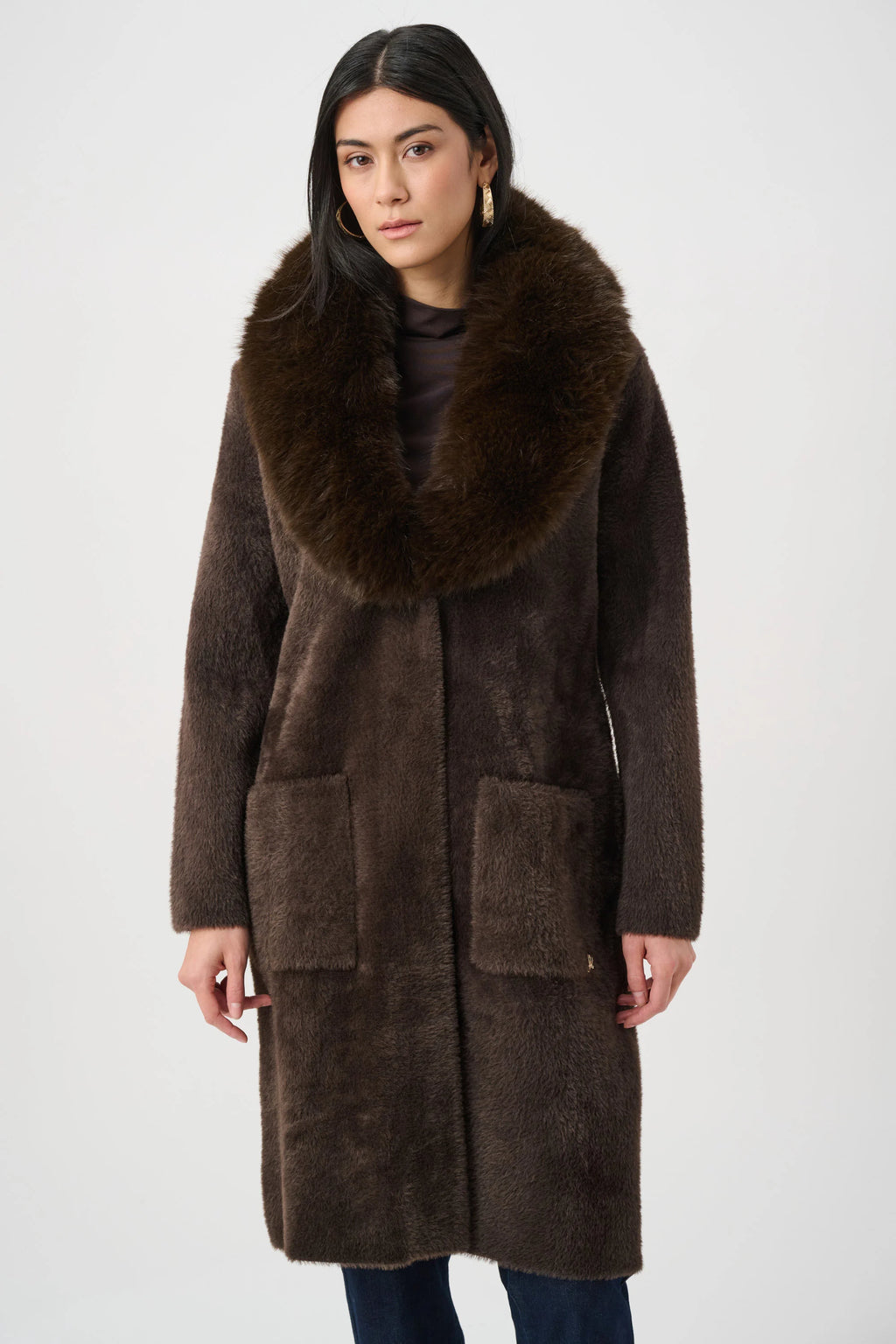 Joseph Ribkoff Feather Yarn Coat With Detachable Faux Fur Collar
263973 Mocha