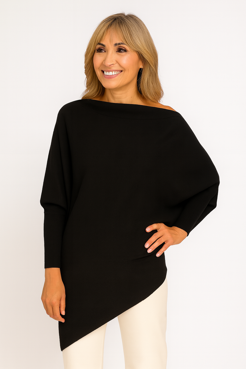 Alpini Made in Italy Asymmetrical Knit Sweater – Multi-Way Styling
