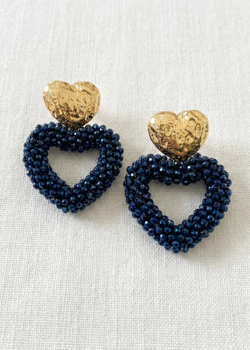 Envy Blue Beaded Heart Drop Earrings – Style 4734/BL/E/F