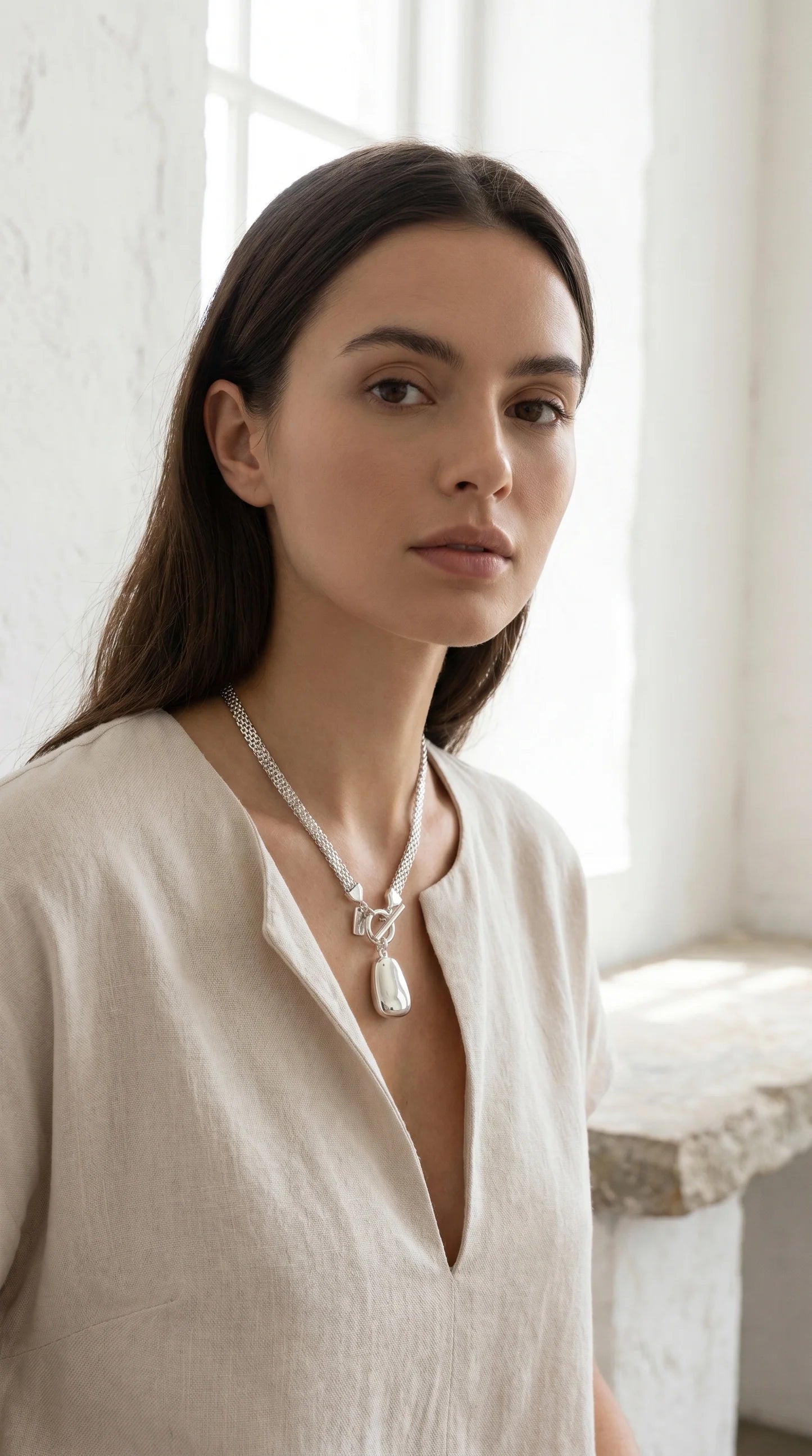 Envy Silver Mesh T-Bar Pendant Necklace – 504/SL/N/N