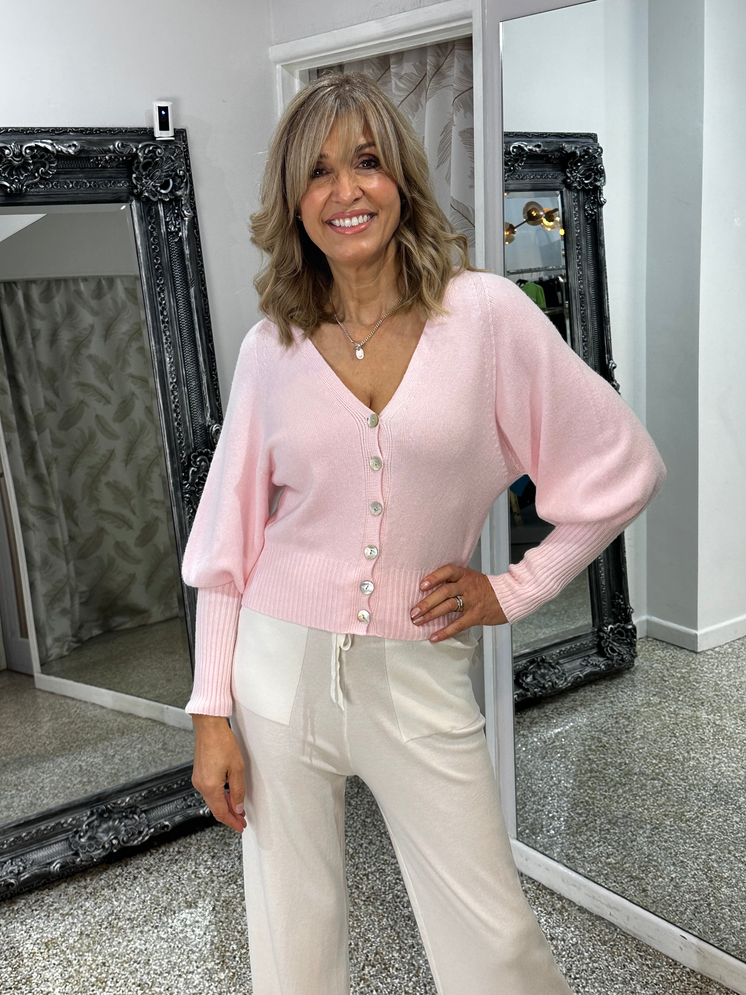 Alpini Fitted Knit Cardigan with Balloon Sleeves One Size