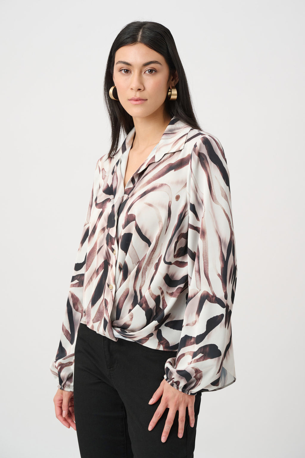Recycled Satin Animal Print Draped Top
263057