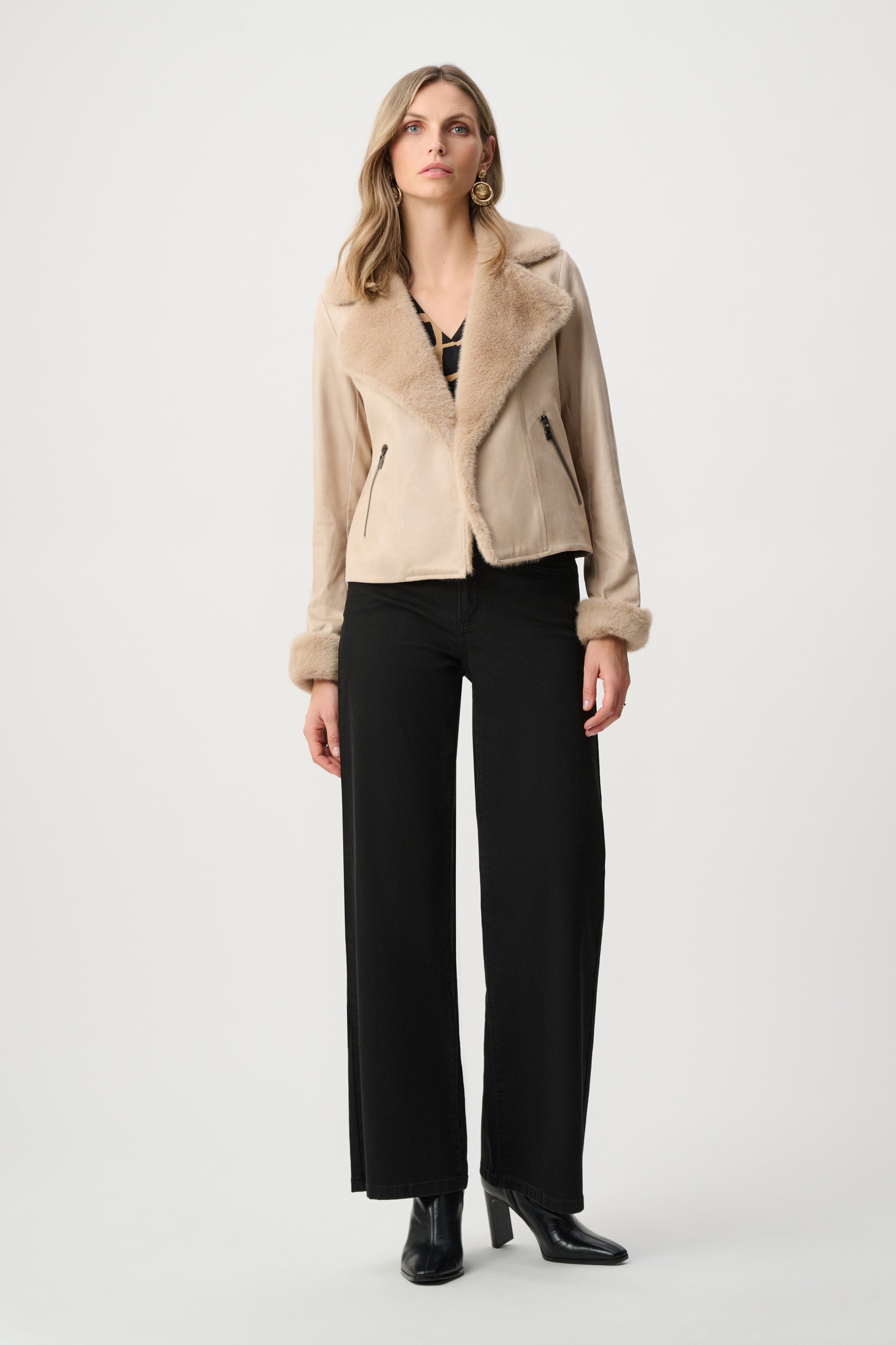 Joseph Ribkoff Foiled Faux Suede Jacket With Faux Fur Collar
263909