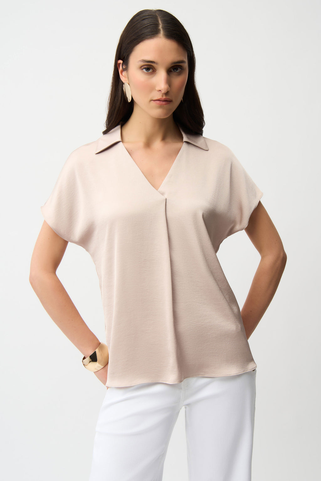Joseph Ribkoff Recycled Satin Boxy Top With Shirt Collar
261191