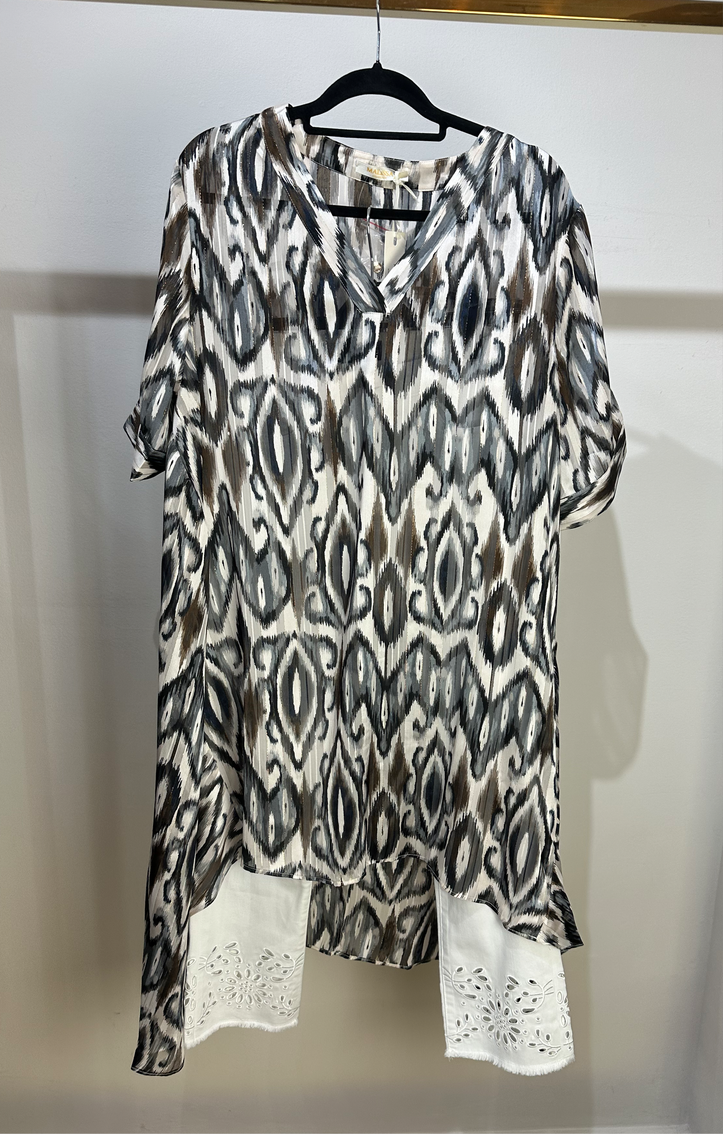 Malissa J Black Multi High and Low Tunic/Dress with Belt One Size WF637
