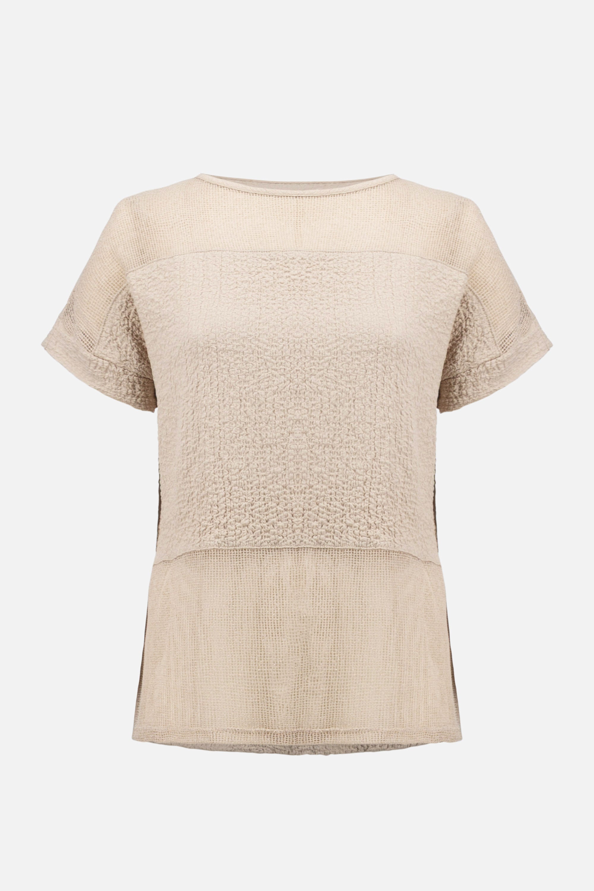 Joseph Ribkoff Seersucker and Mesh Boxy Top With Boat Neckline
261247