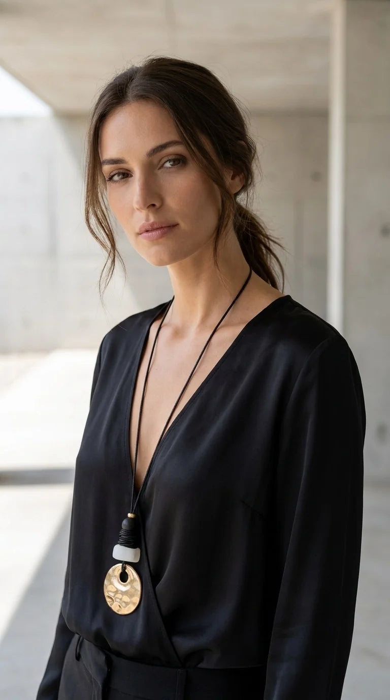 Envy Black & Gold Long Pendant Necklace – Style 599/N/H