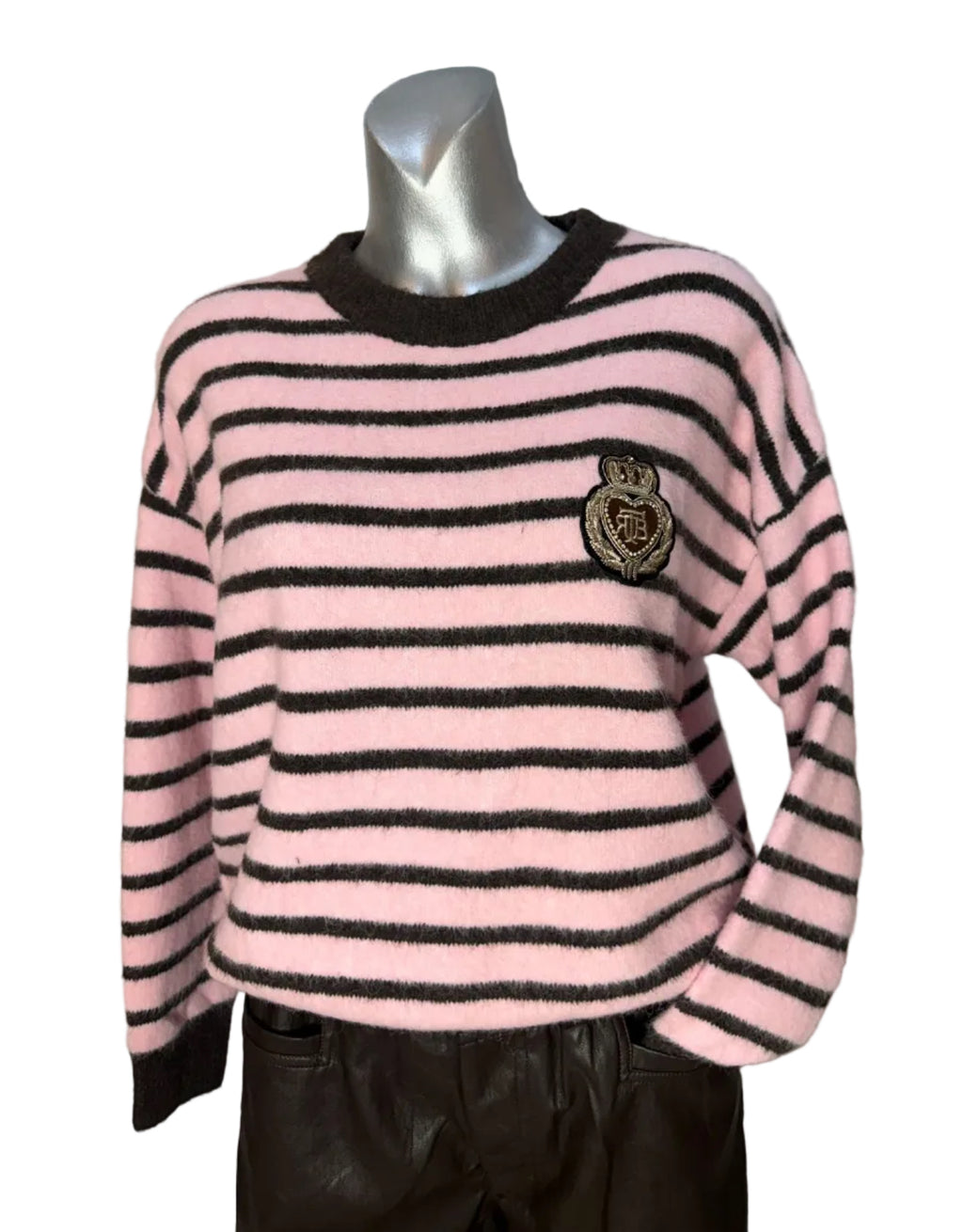 Azaka Paris Striped Knit Sweater – One Size (Rose/Brown)
