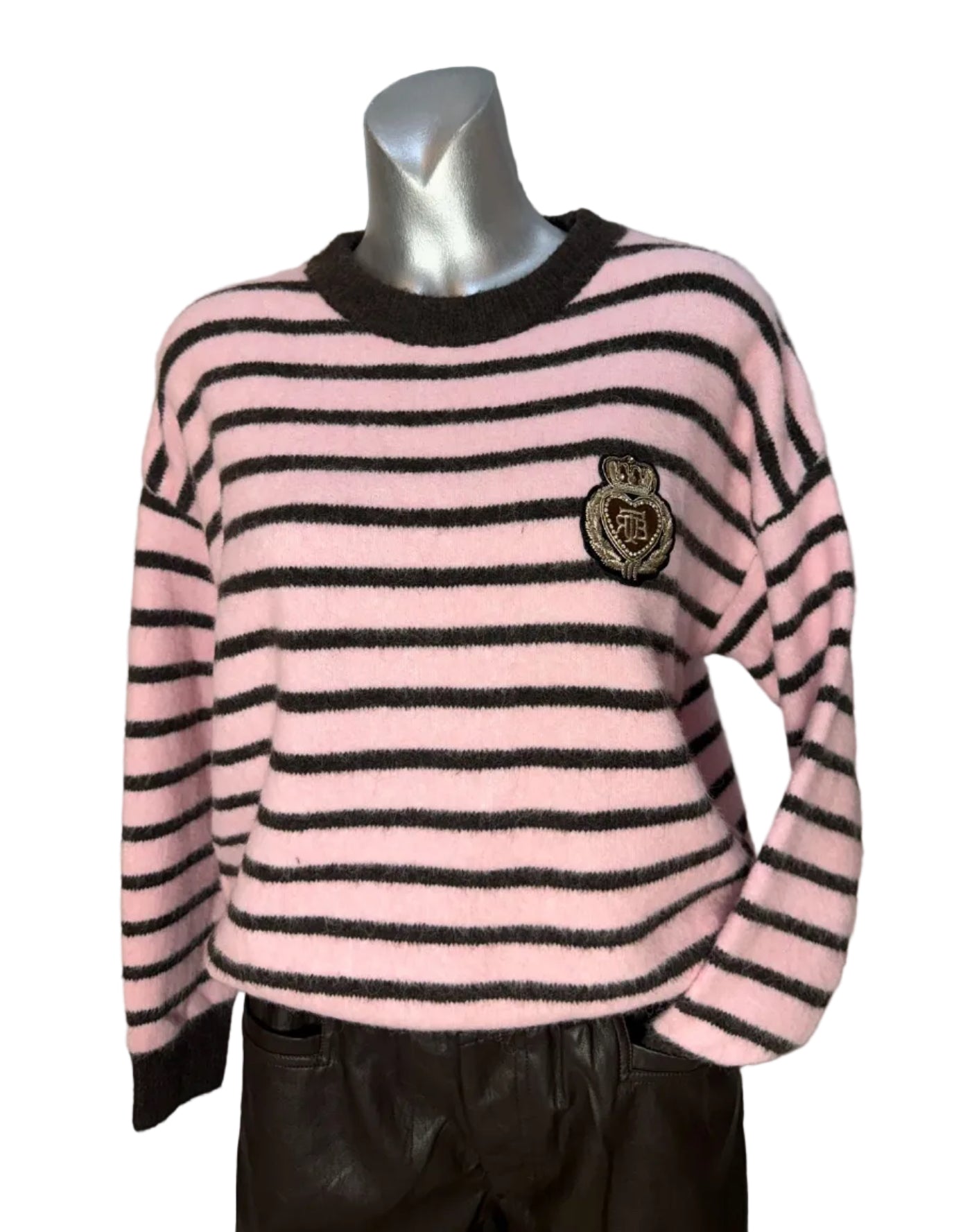 Azaka Paris Striped Knit Sweater – One Size (Rose/Brown)