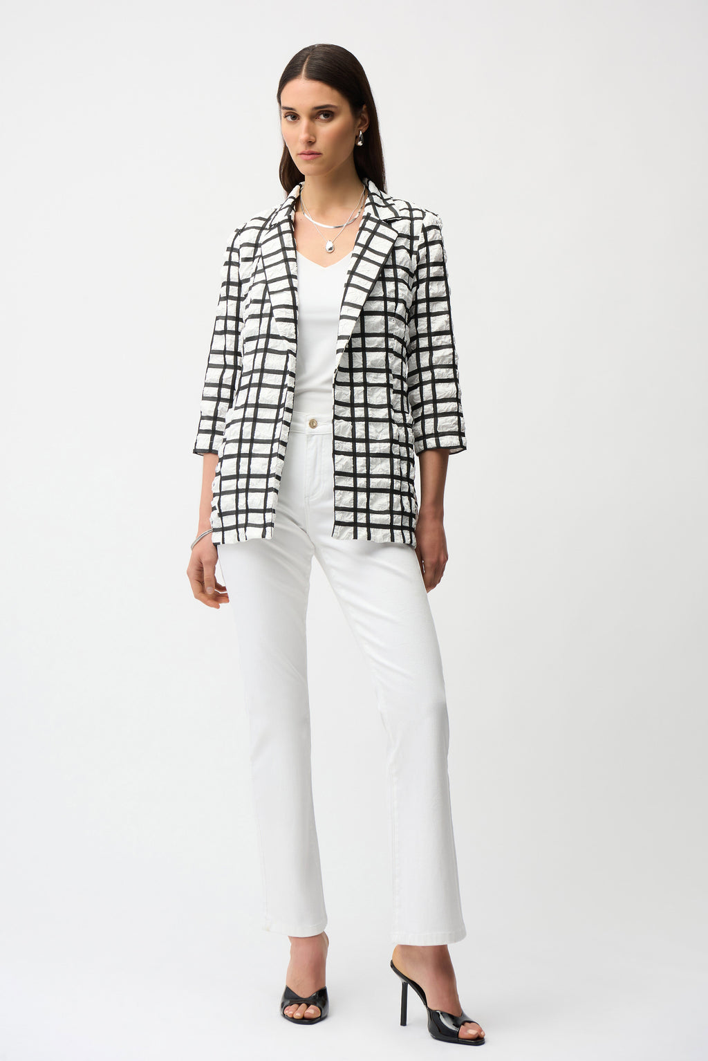 Joseph Ribkoff Jacquard Plaid Print Boxy Blazer With Notched Collar
261268
