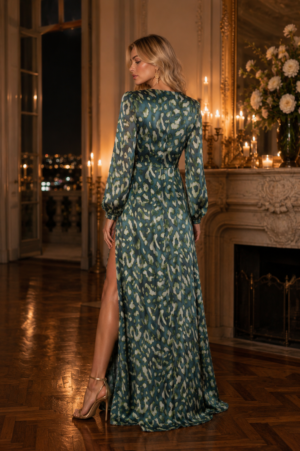 Carla Ruiz Green Animal Print Maxi Occasion Dress