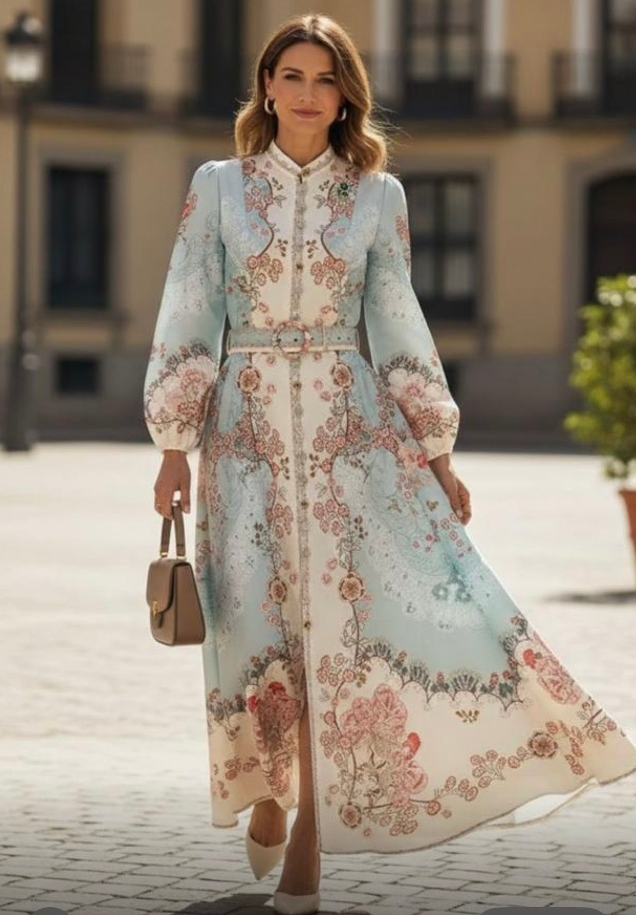 Azaka Floral Belted Maxi Dress – Powder Blue
