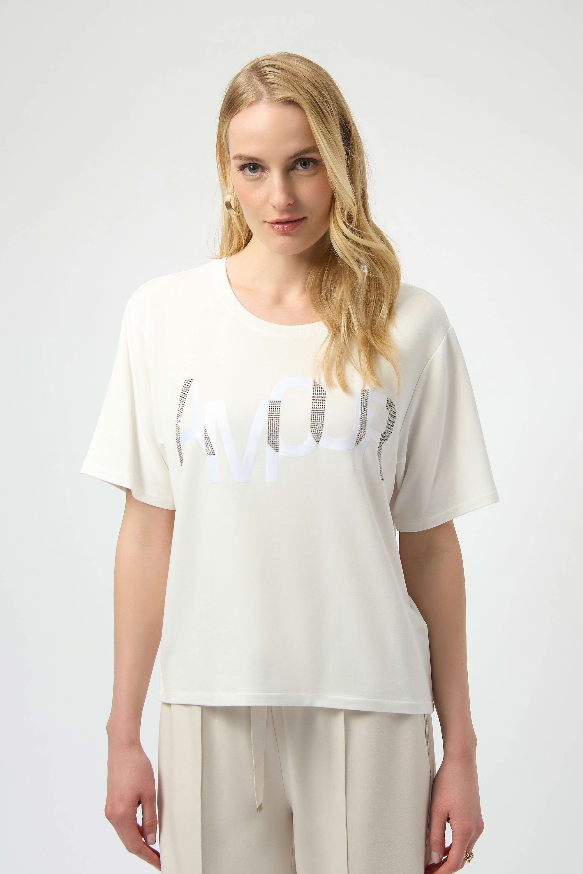 Pre- Order - Joseph Ribkoff T-Shirt with Rhinestone Word
254958