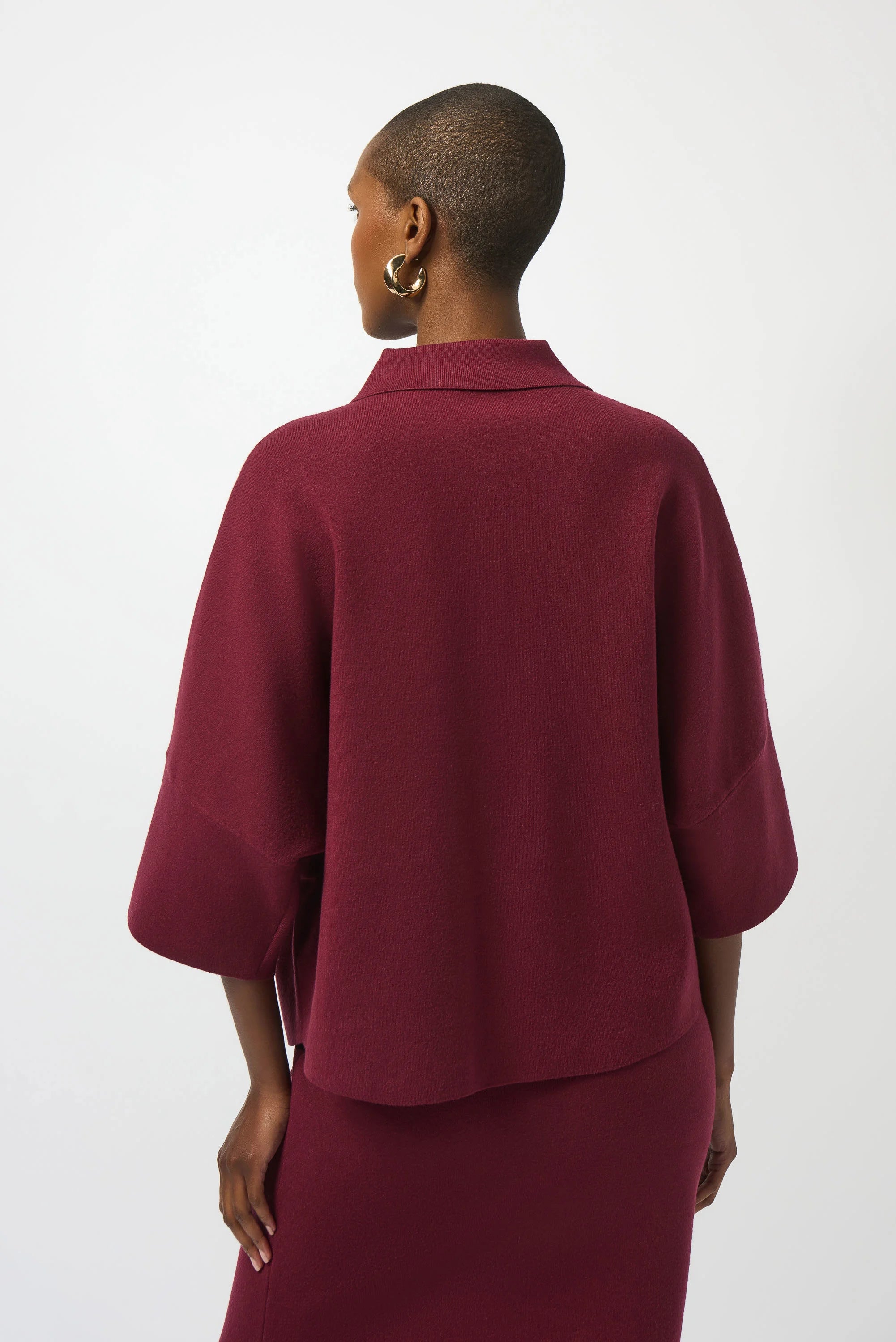 Joseph Ribkoff Sweater Knit Boxy Pullover With Polo Collar
253962 In Merlot
