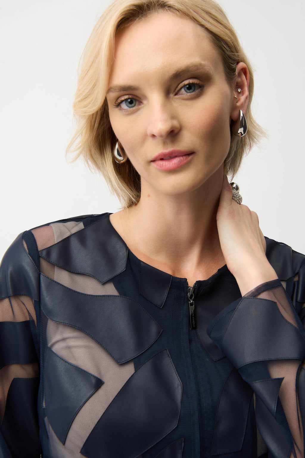 Joseph Ribkoff Laser Cut Leatherette Giraffe Print Fitted Jacket
261906