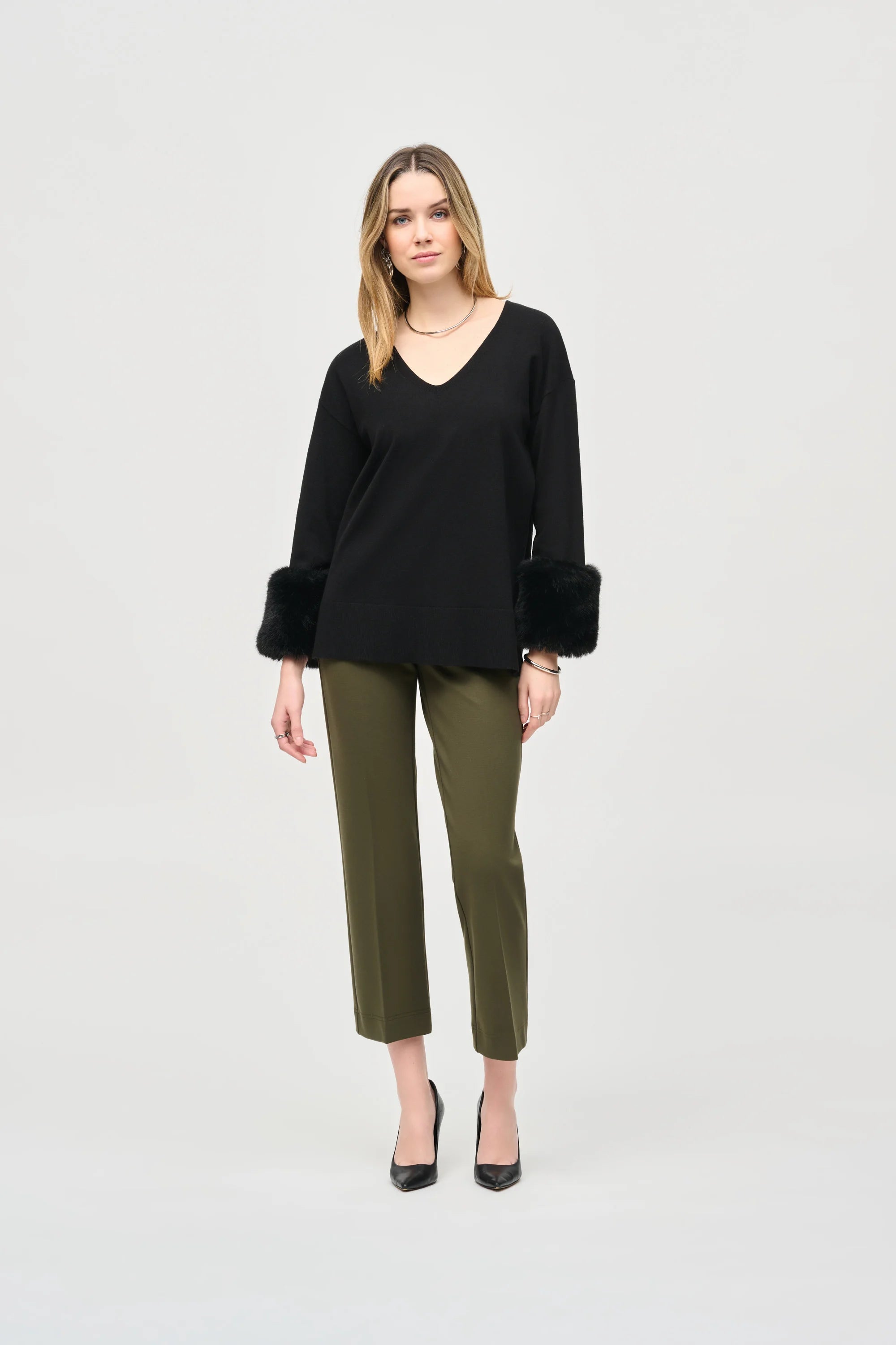 Joseph Ribkoff Sweater Knit Tunic With Faux Fur Cuffs
243955 in Black