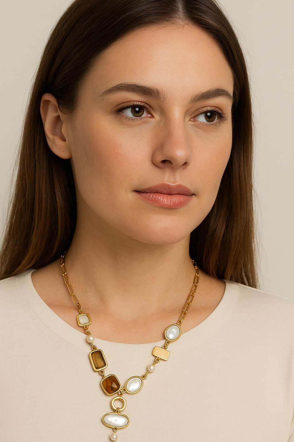 Envy Jewellery 4595/N/N Short Gold Necklace with Square & Oval Detail