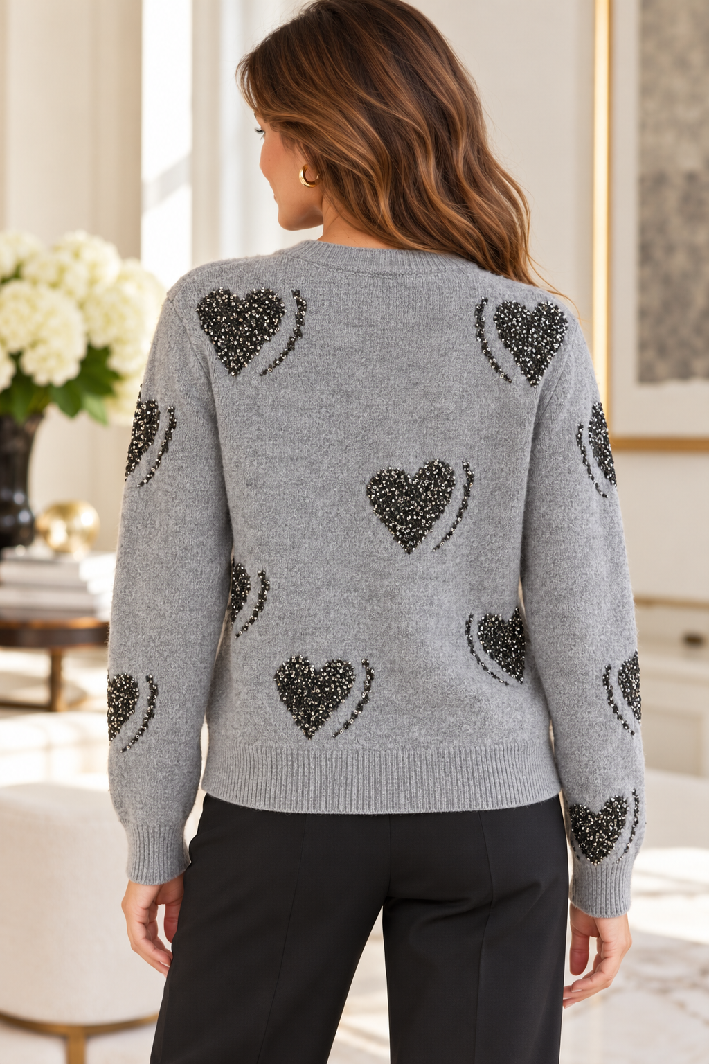 Frank Lyman 264868 Grey Wool Sequin Heart Cardigan