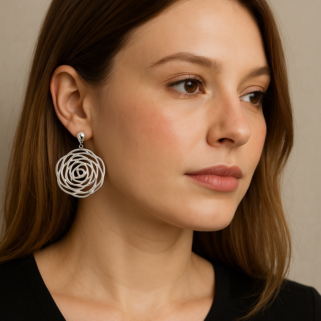 Envy Jewellery 4445/SL/E/E Large Silver Flower Earrings