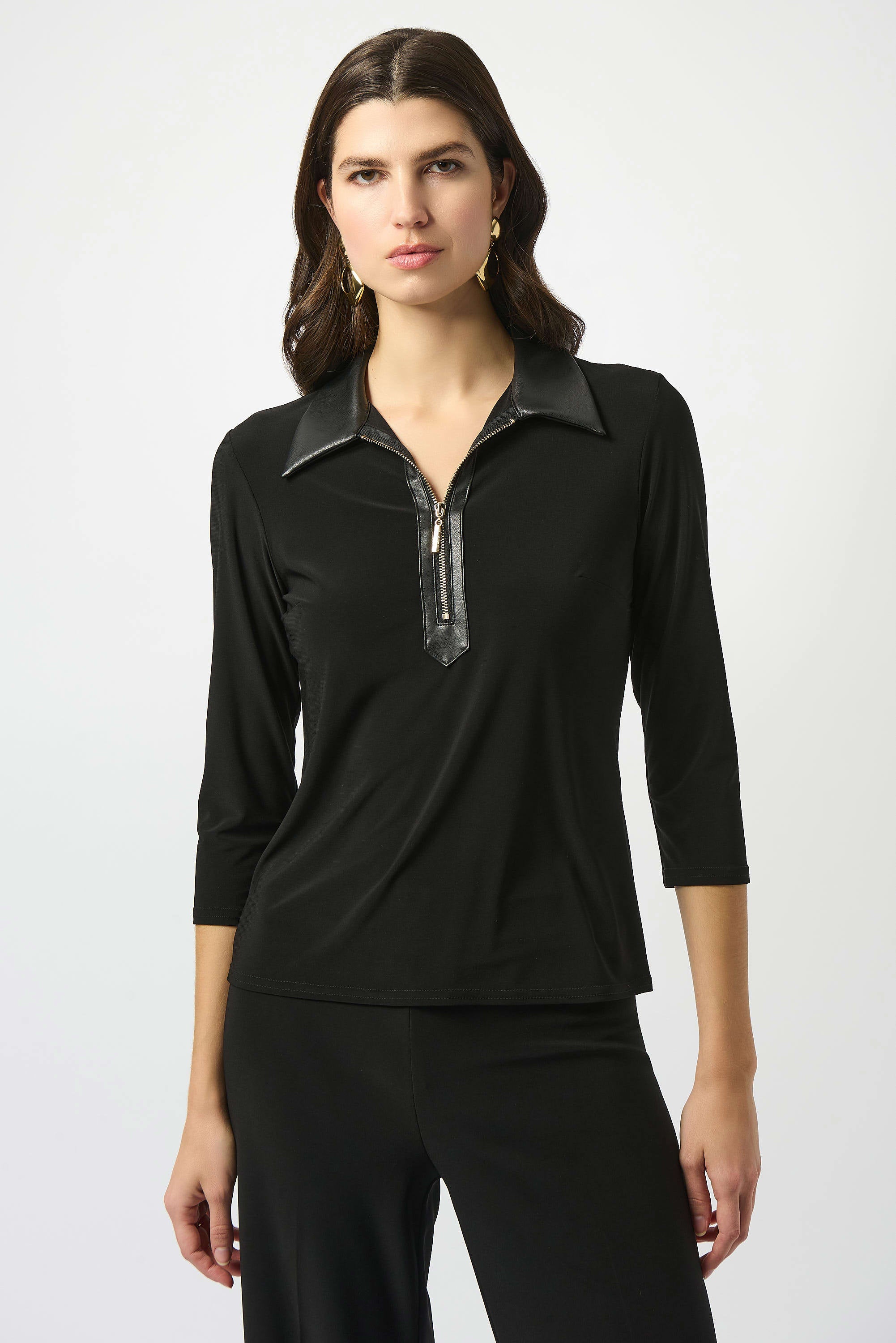 Silky Knit and Leatherette Fitted Top
253176