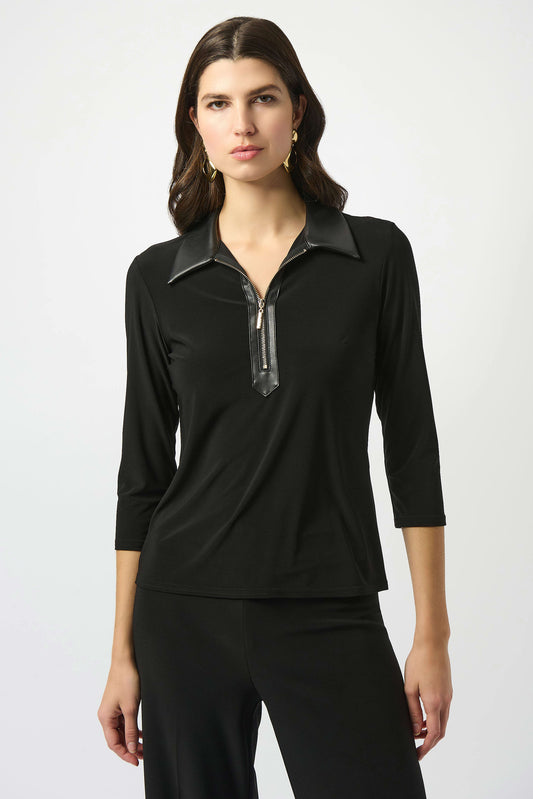 Silky Knit and Leatherette Fitted Top
253176