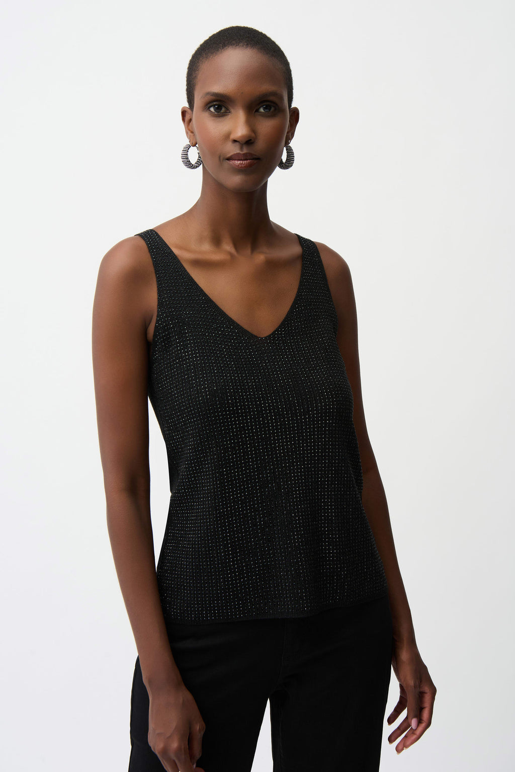 Metallic Knitted Camisole with Rhinestones
252915F25