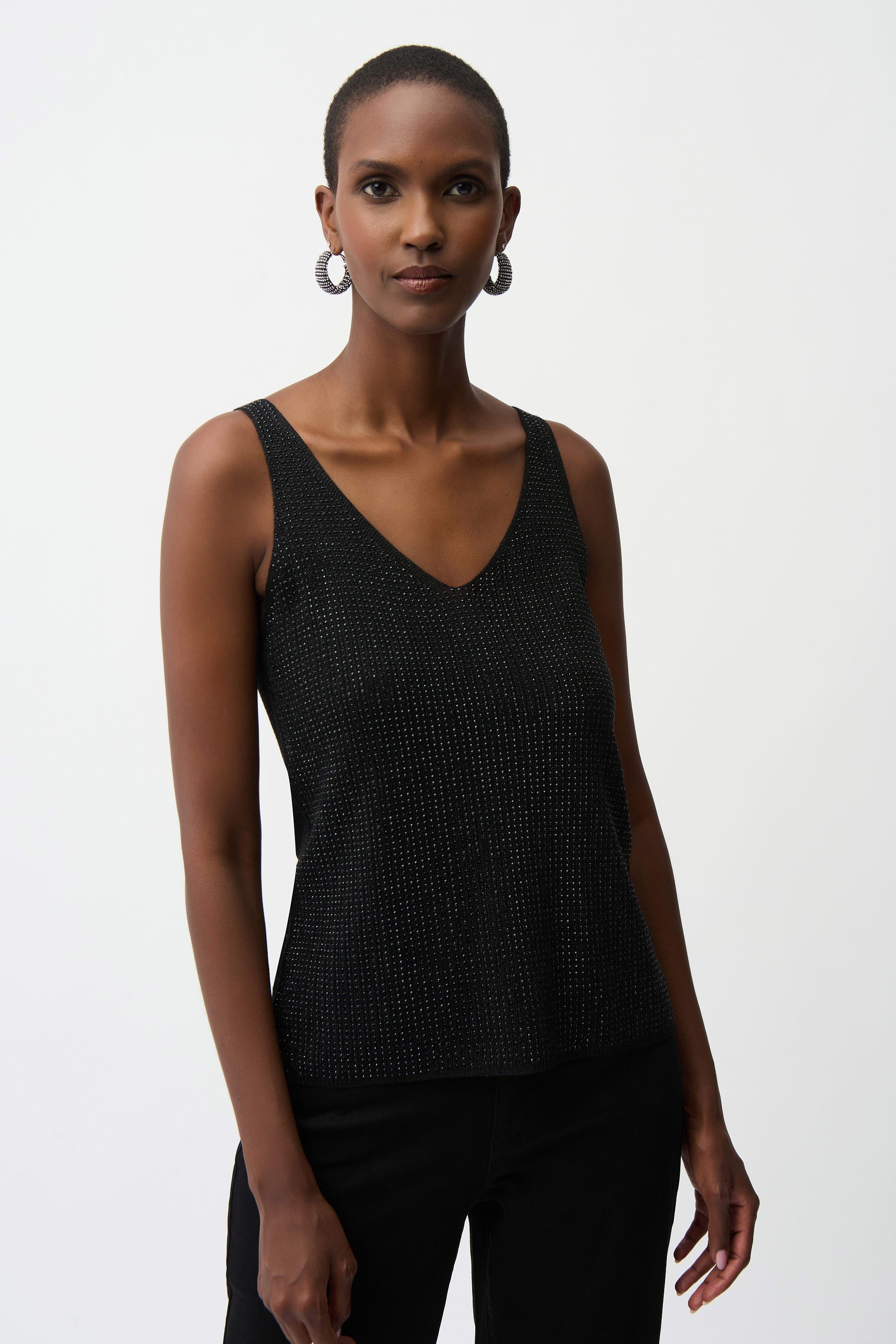 Metallic Knitted Camisole with Rhinestones
252915F25