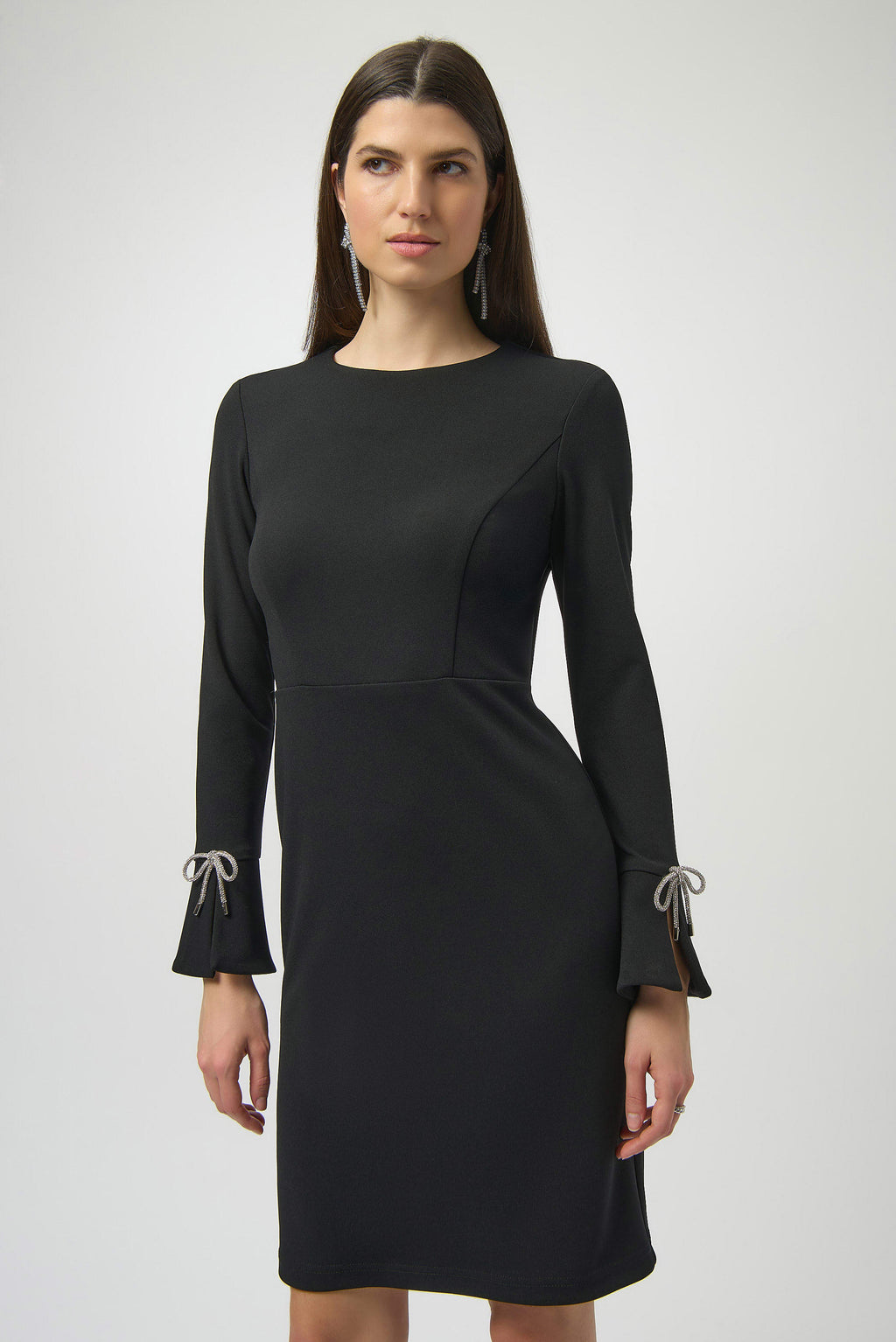 Joseph Ribkoff Scuba Crepe Shift Dress With Rhinestone Bows
254048