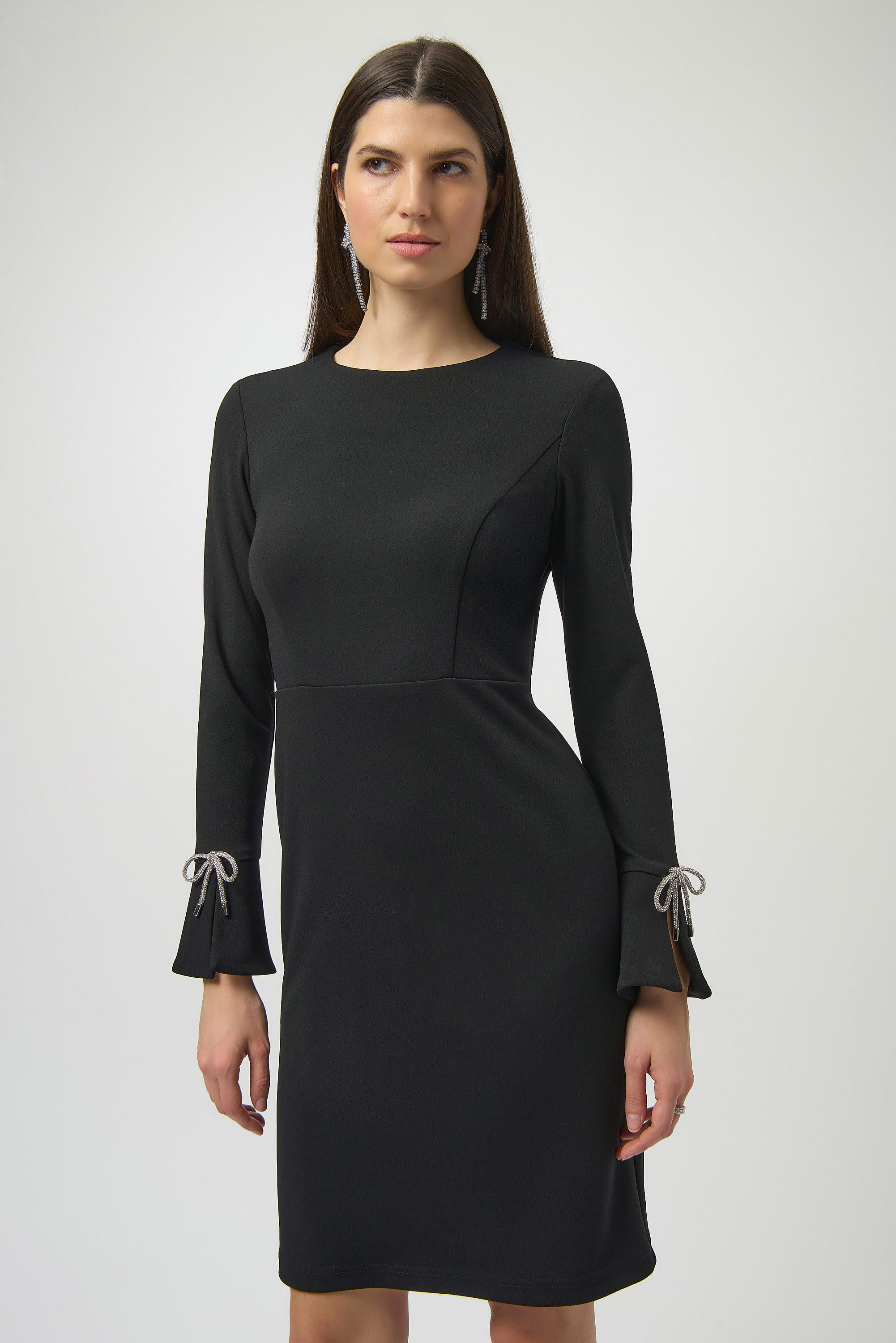 Pre-Order - Joseph Ribkoff Scuba Crepe Shift Dress With Rhinestone Bows
254048