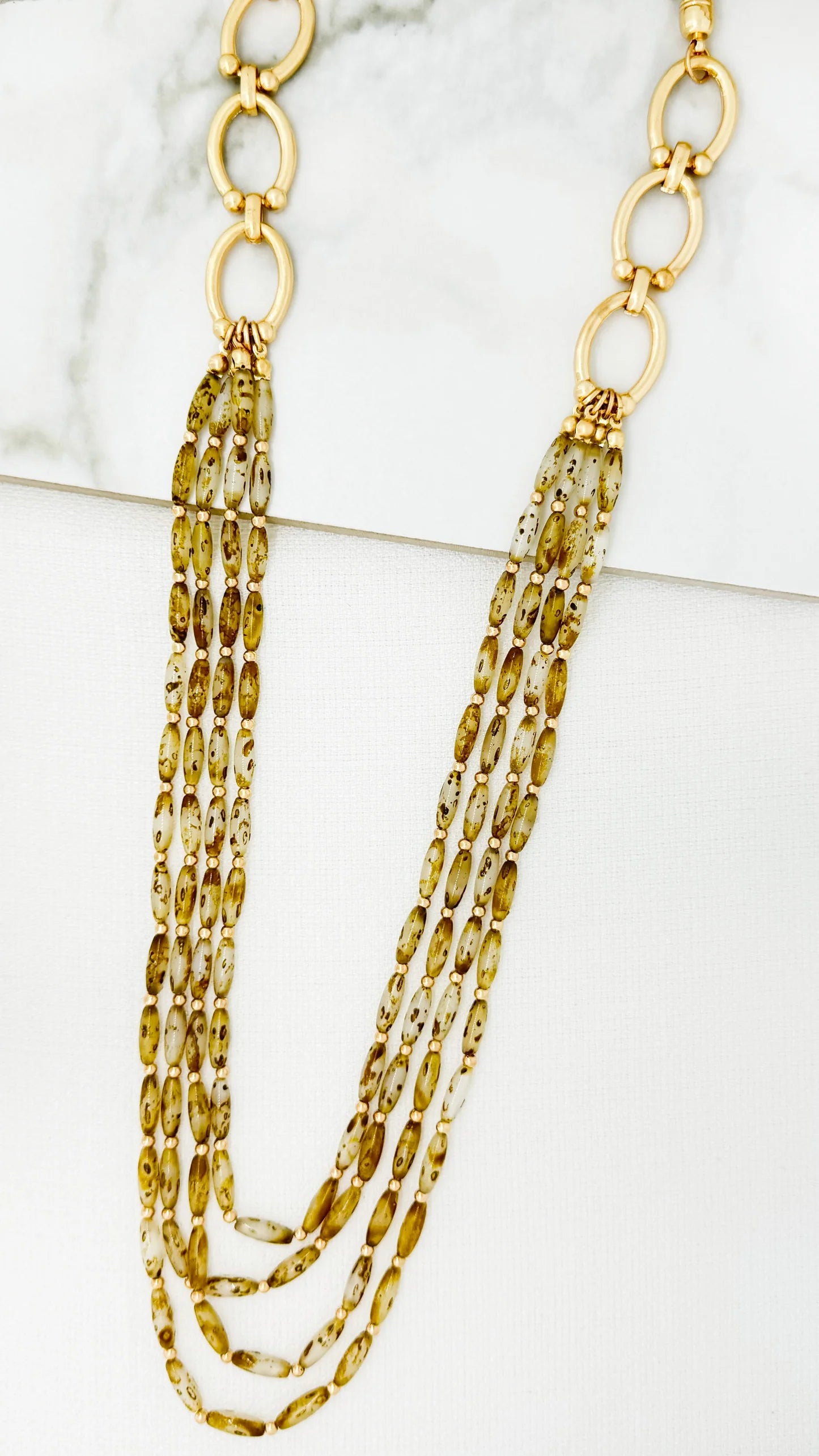 Envy 4882/N/T Multi-Strand Beaded Statement Necklace – Olive & Gold