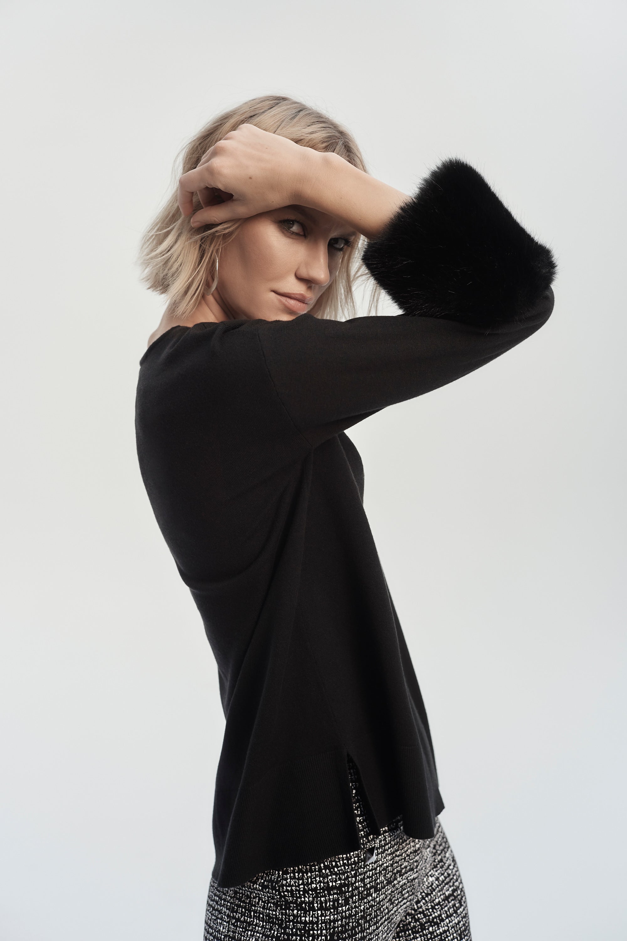 Joseph Ribkoff Sweater Knit Tunic With Faux Fur Cuffs
243955 in Black