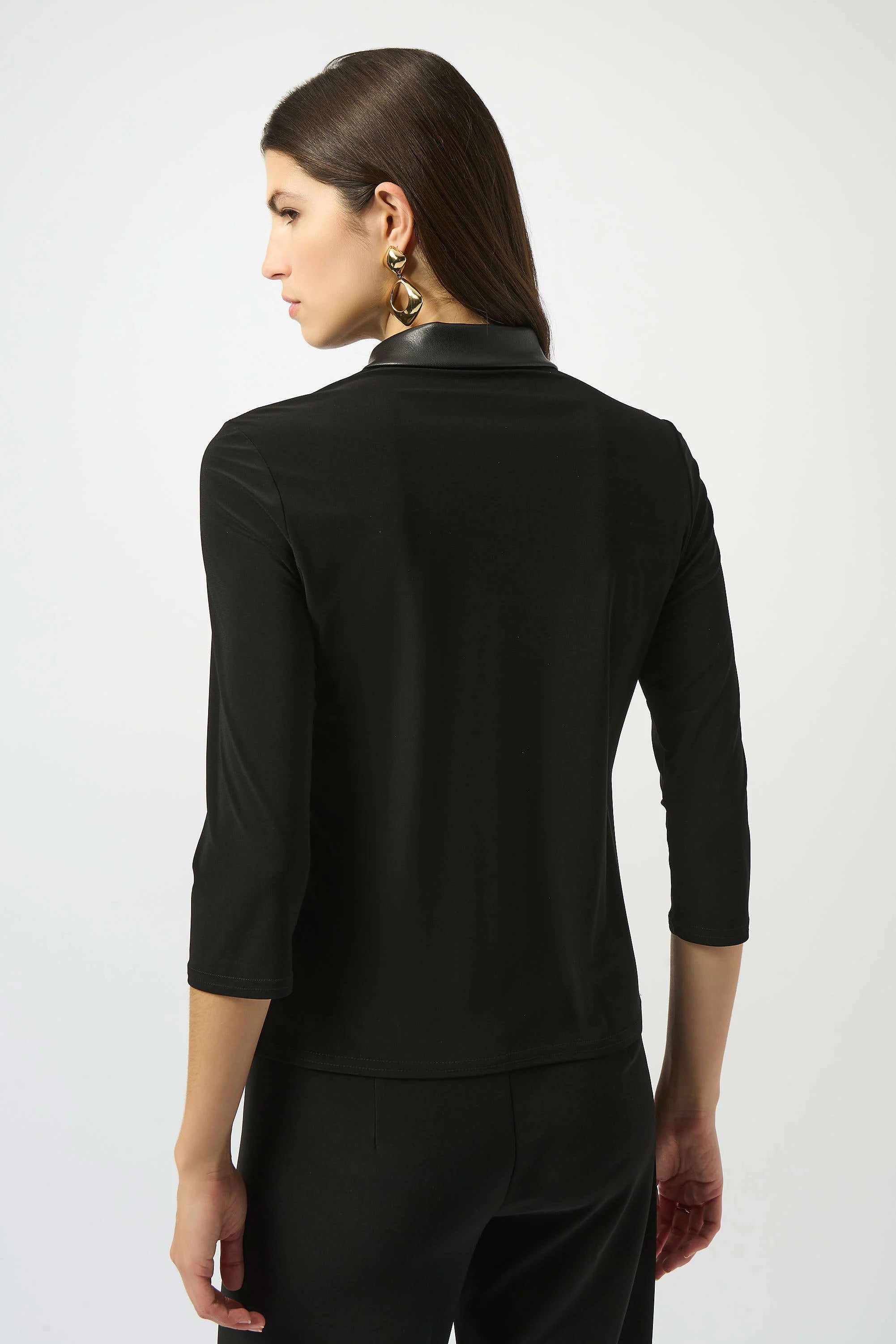 Silky Knit and Leatherette Fitted Top
253176