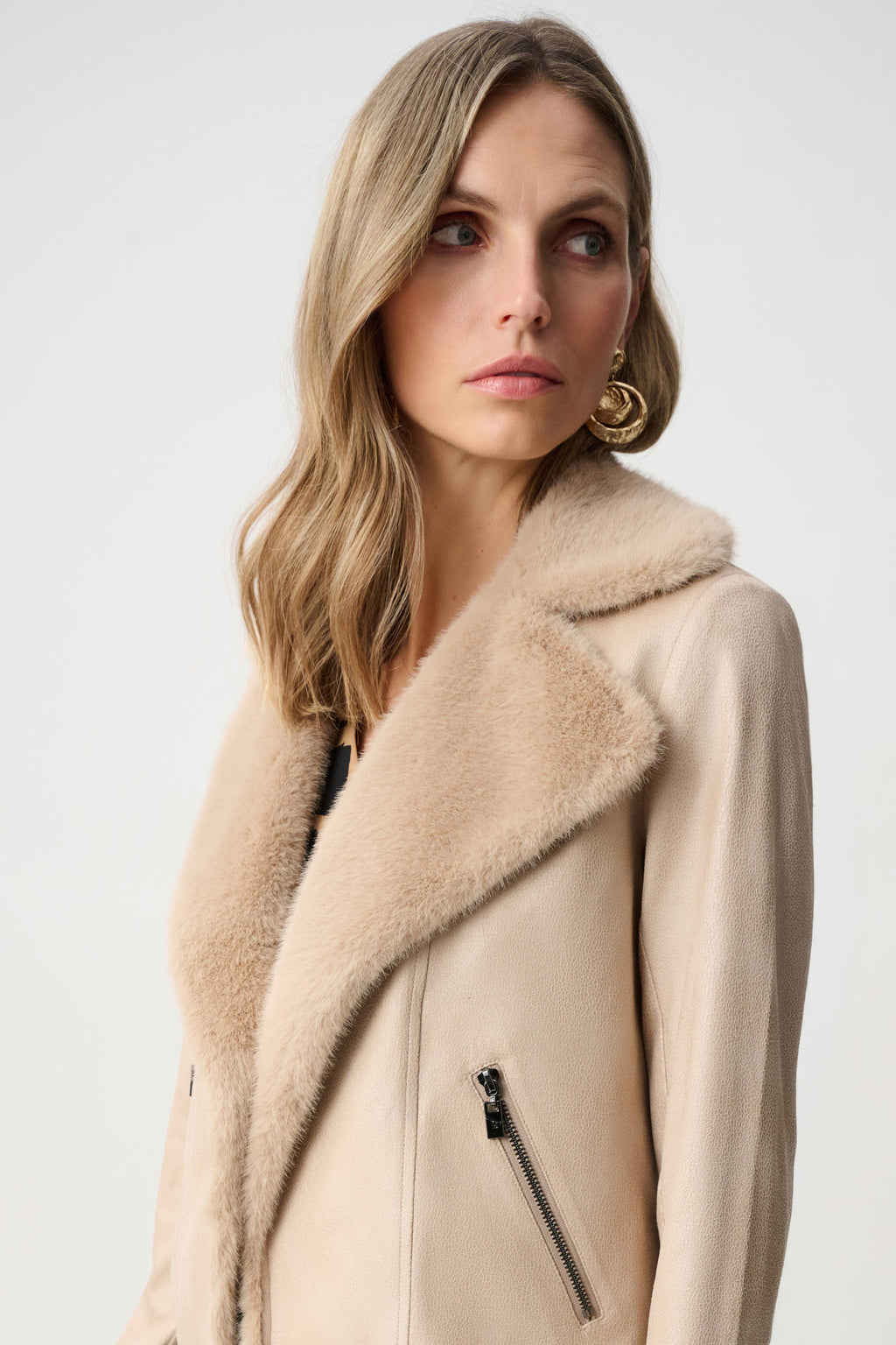 Joseph Ribkoff Foiled Faux Suede Jacket With Faux Fur Collar
263909