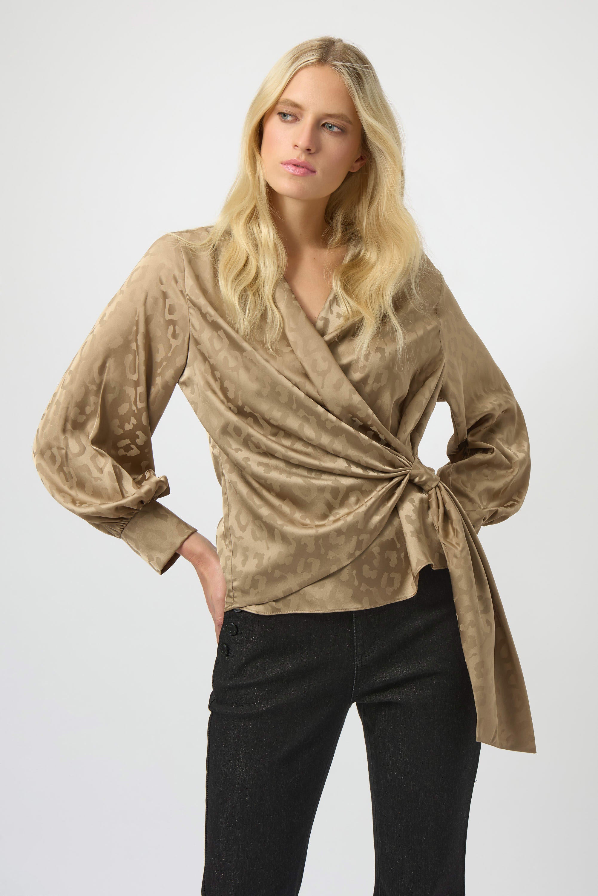 Jacquard Satin Animal Print Wrap Top
254060