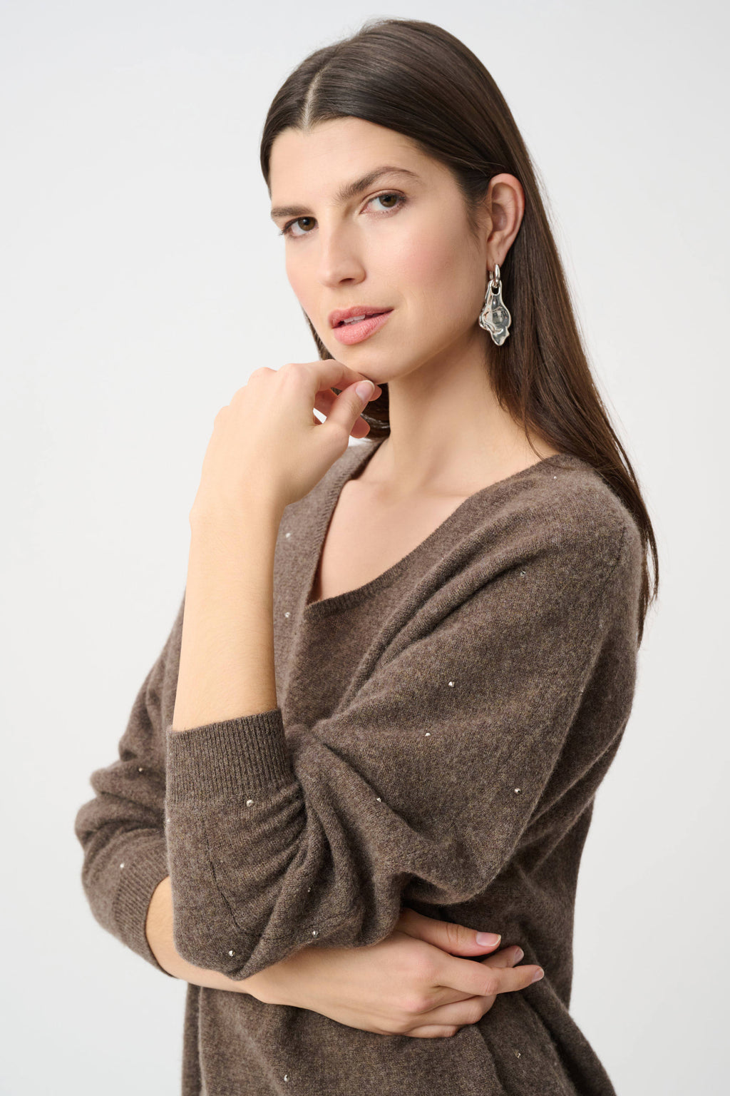 Joseph Ribkoff Cashmere Boxy Sweater With Rhinestone Detail
263940 Taupe Melange