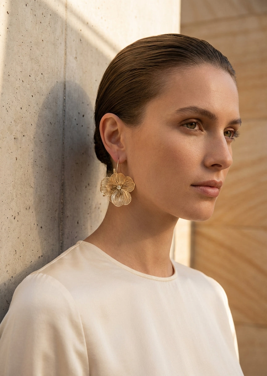 Envy Gold Floral Earrings – Style 4837 (With Silk Pouch)