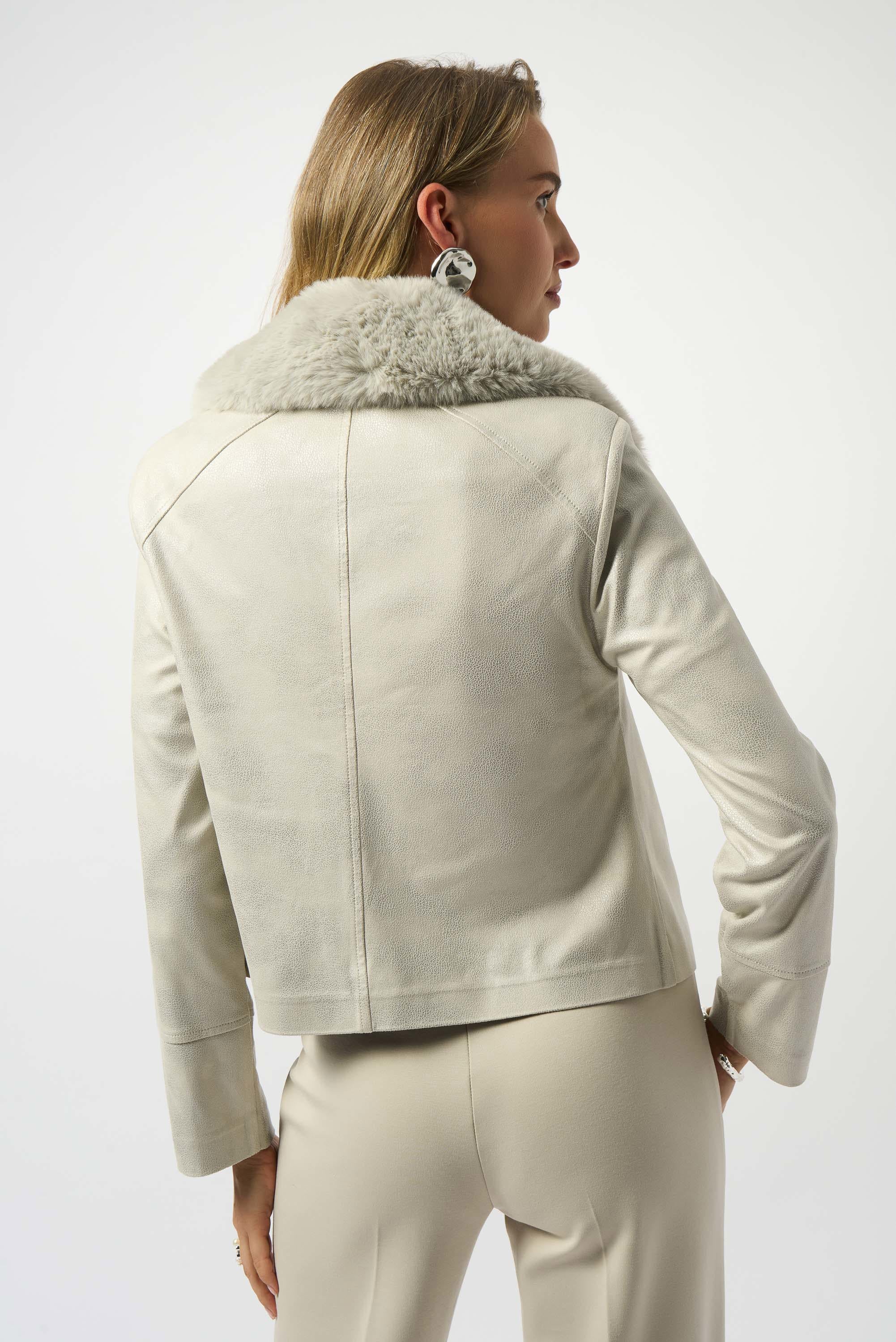 Joseph Ribkoff Foiled Suede Swing Jacket with Faux Fur Collar
253925 in Moonstone