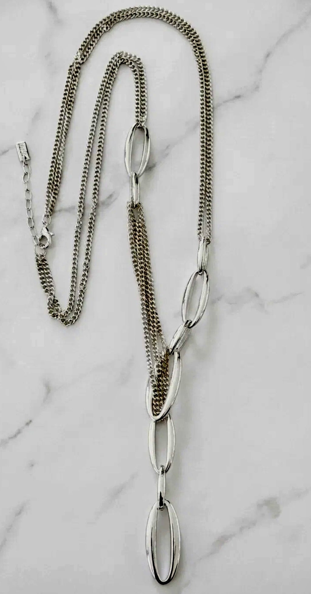 Envy Long Silver Multi-Chain Oval Link Necklace – 628/SL/N/T