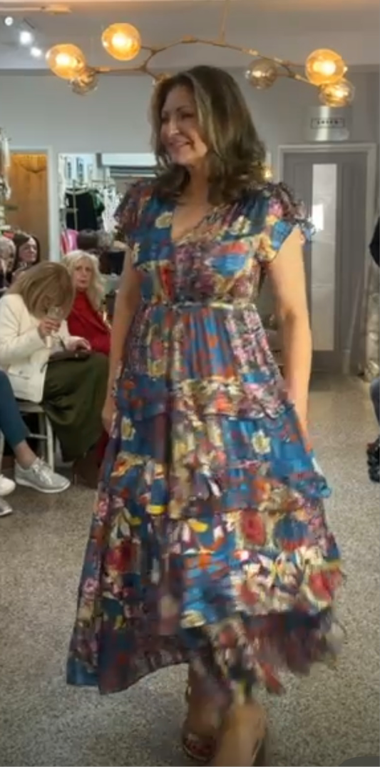 Malissa J Teal Patterned Gypsy Dress One Size
