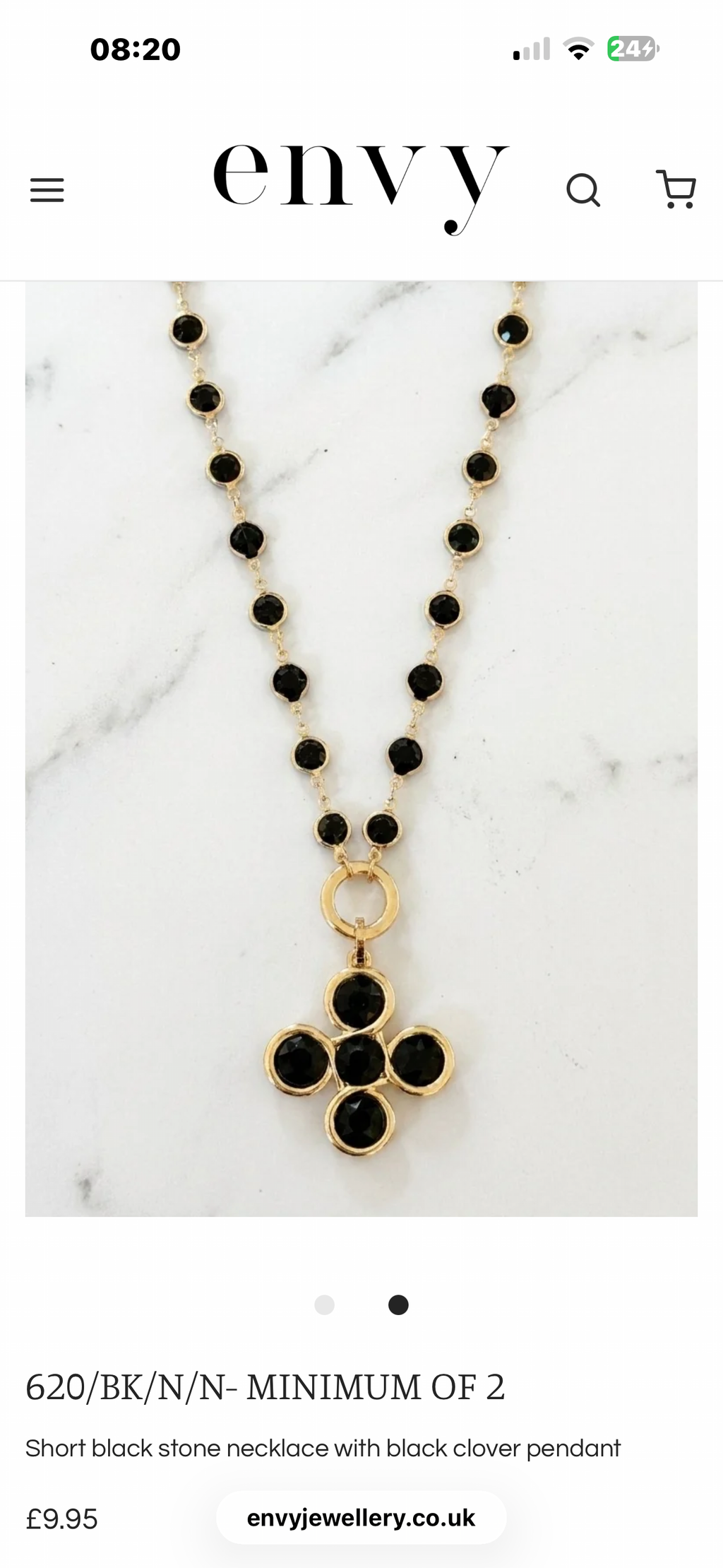 Envy Black Stone Clover Pendant Necklace – 620/BK/N/N