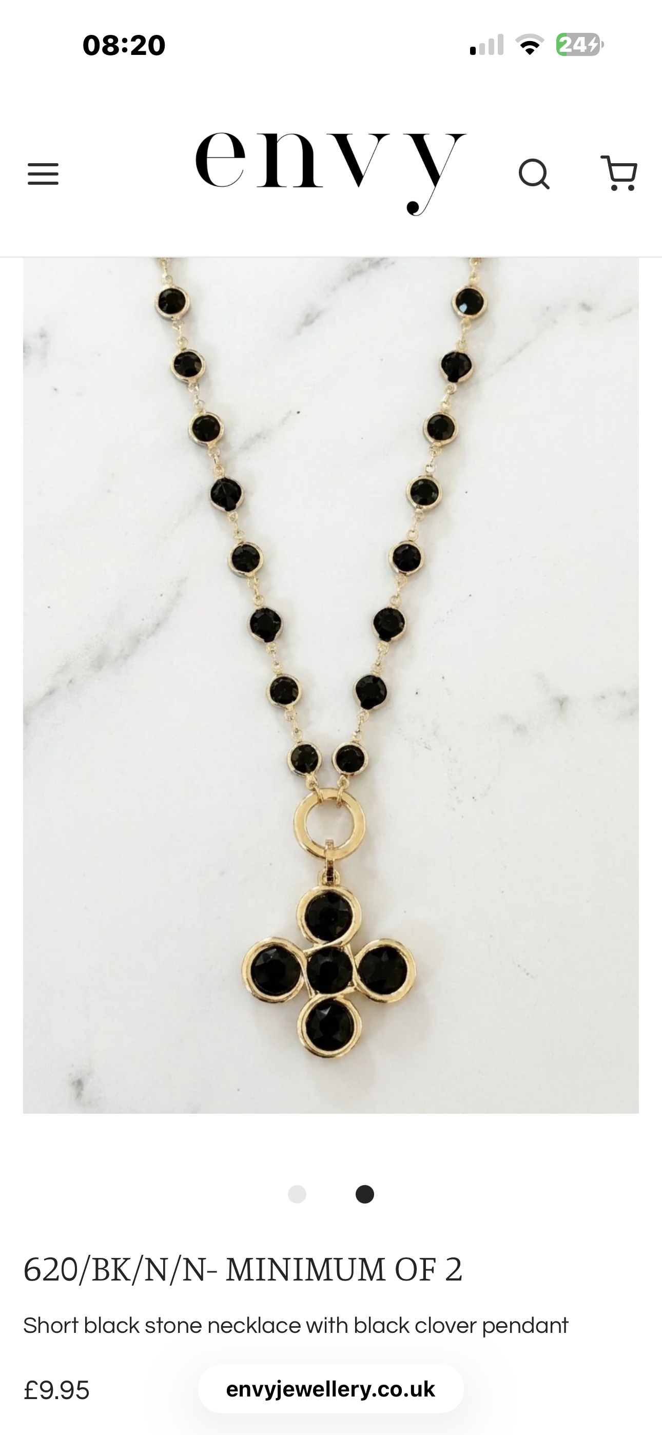 Envy Black Stone Clover Pendant Necklace – 620/BK/N/N