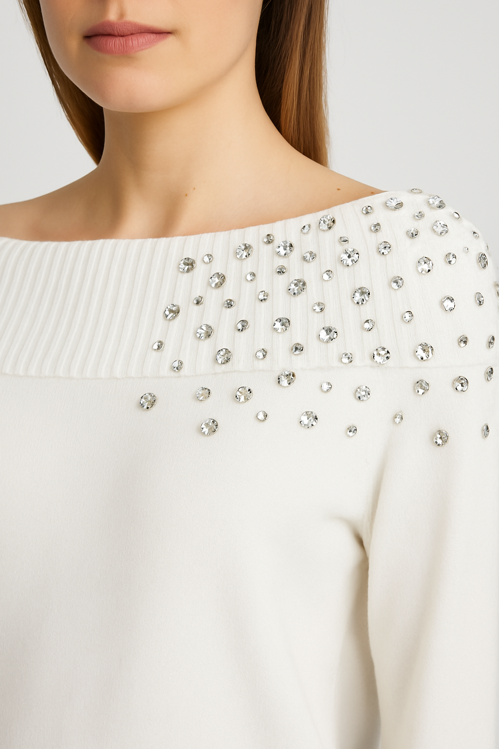 Malissa J White Embellished Knit Sweater – One Size