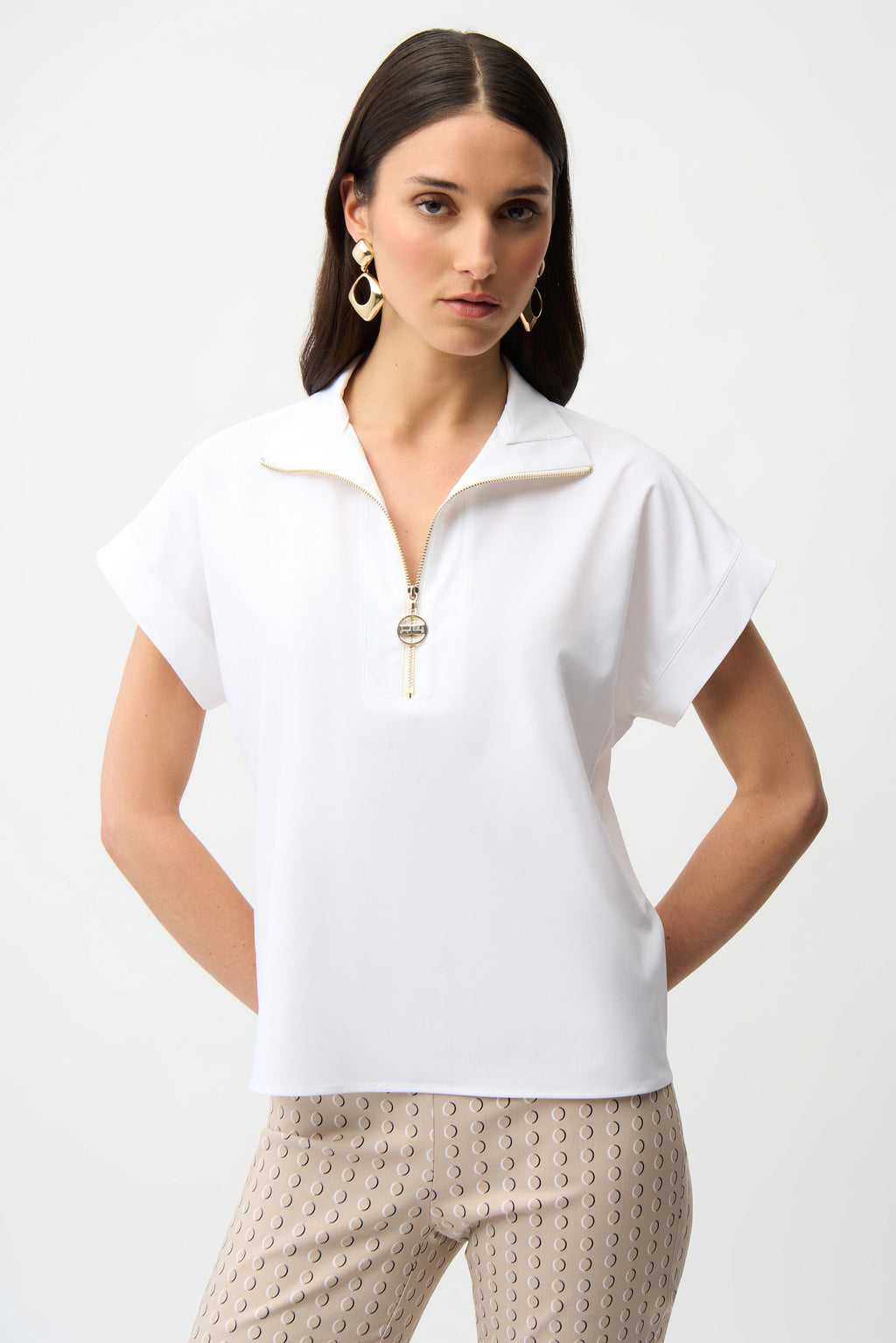 Joseph Ribkoff Stretch Poplin Straight Top With Zipped Neckline
261140