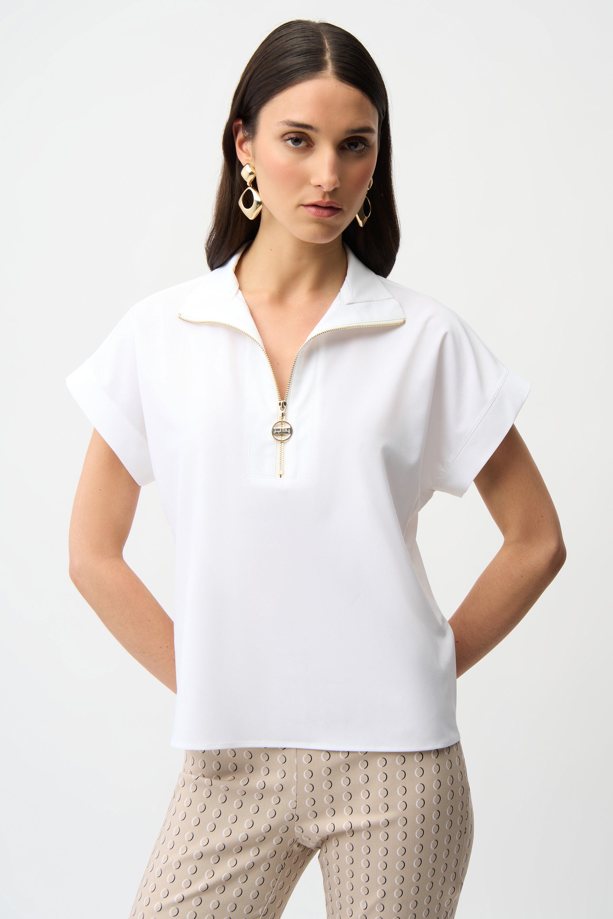 Joseph Ribkoff Stretch Poplin Straight Top With Zipped Neckline
261140