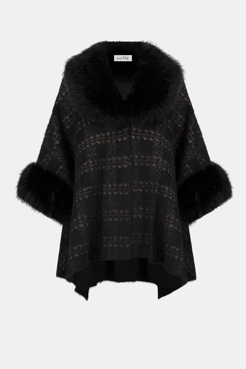 Joseph Ribkoff Jacquard Sweater Knit Cape with Faux Fur Accents
254934 One Size