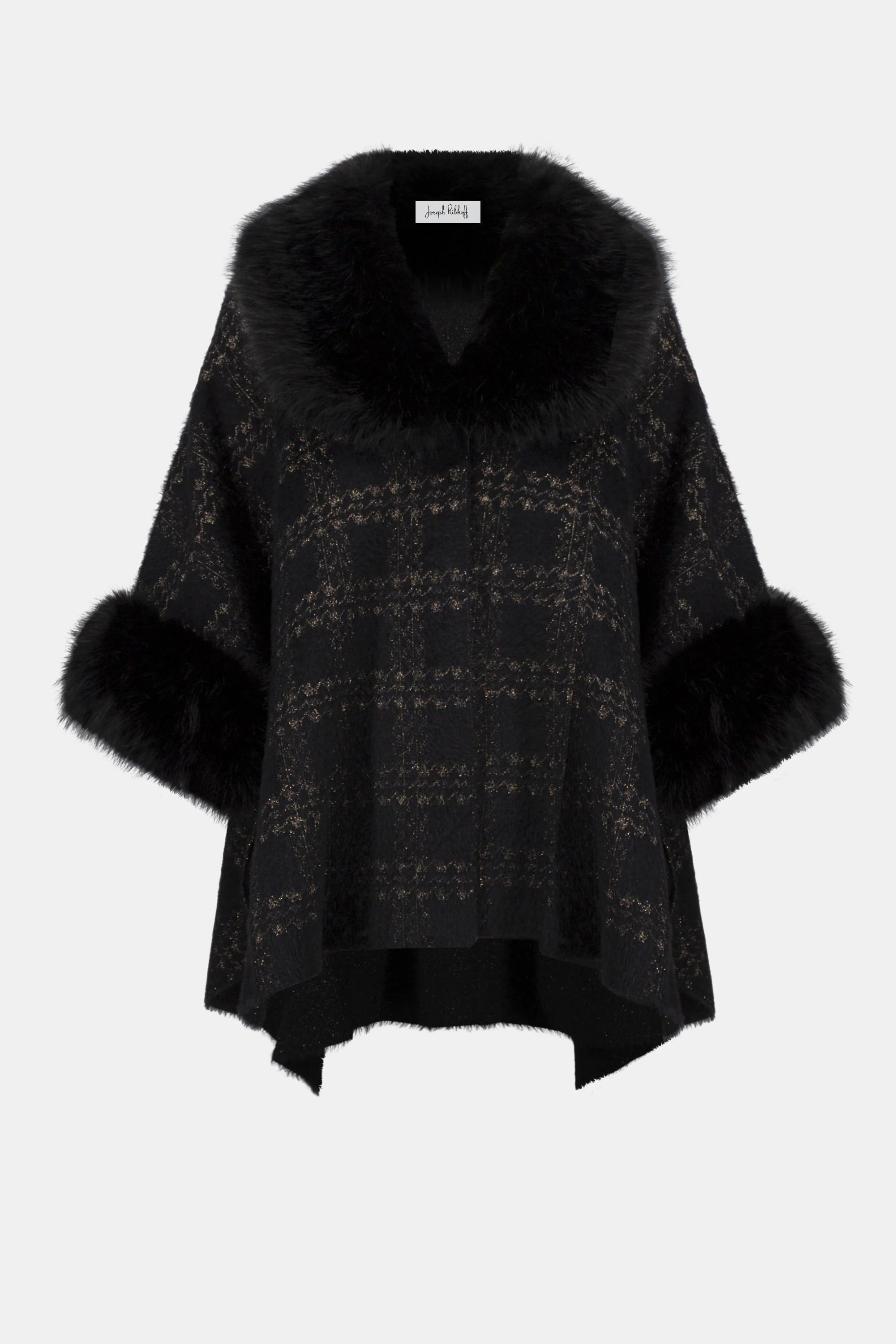 Joseph Ribkoff Jacquard Sweater Knit Cape with Faux Fur Accents
254934 One Size